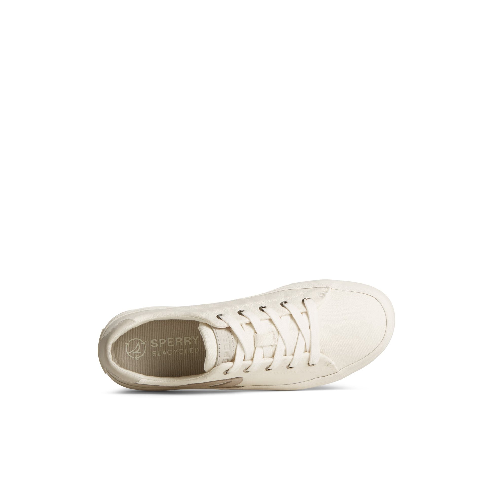Top-down view of the White Sandy Sneaker Vulcanized Tennis Sneaker