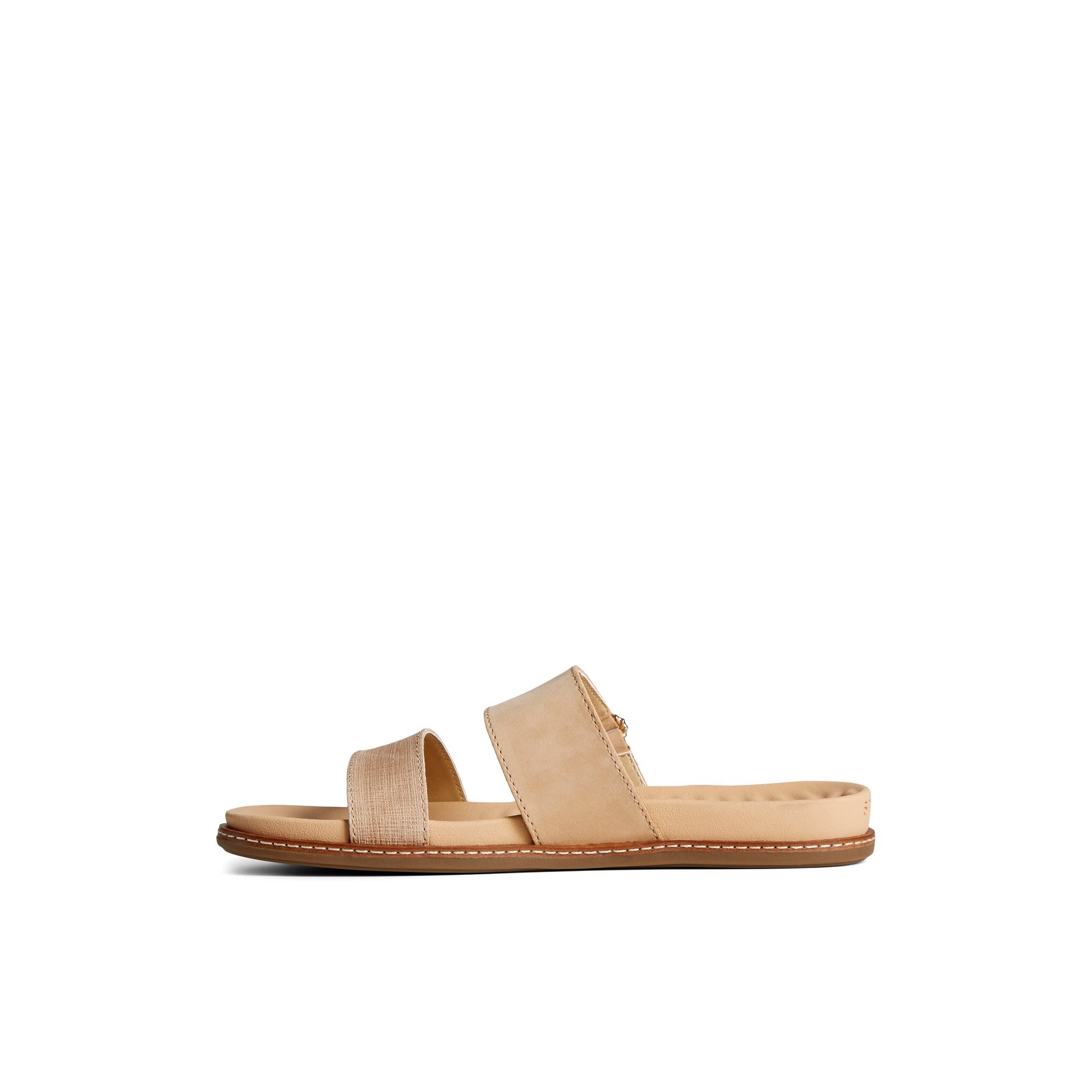 Side view of Medium Beige Waveside PLUSHWAVE™ Slide Sandal Double Strap Sandals