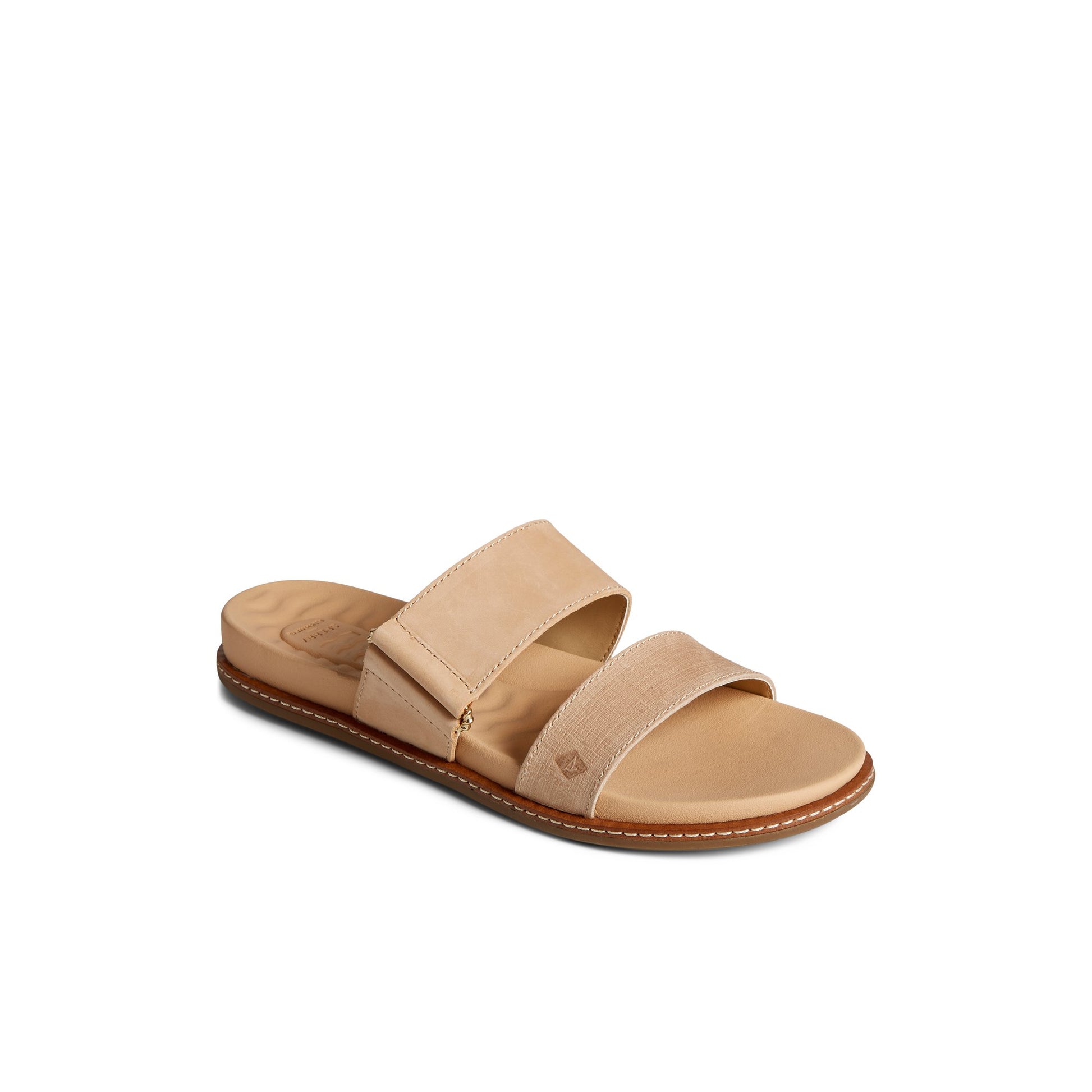 Three-quarter angle of Medium Beige Waveside PLUSHWAVE™ Slide Sandal Double Strap Sandals's front side