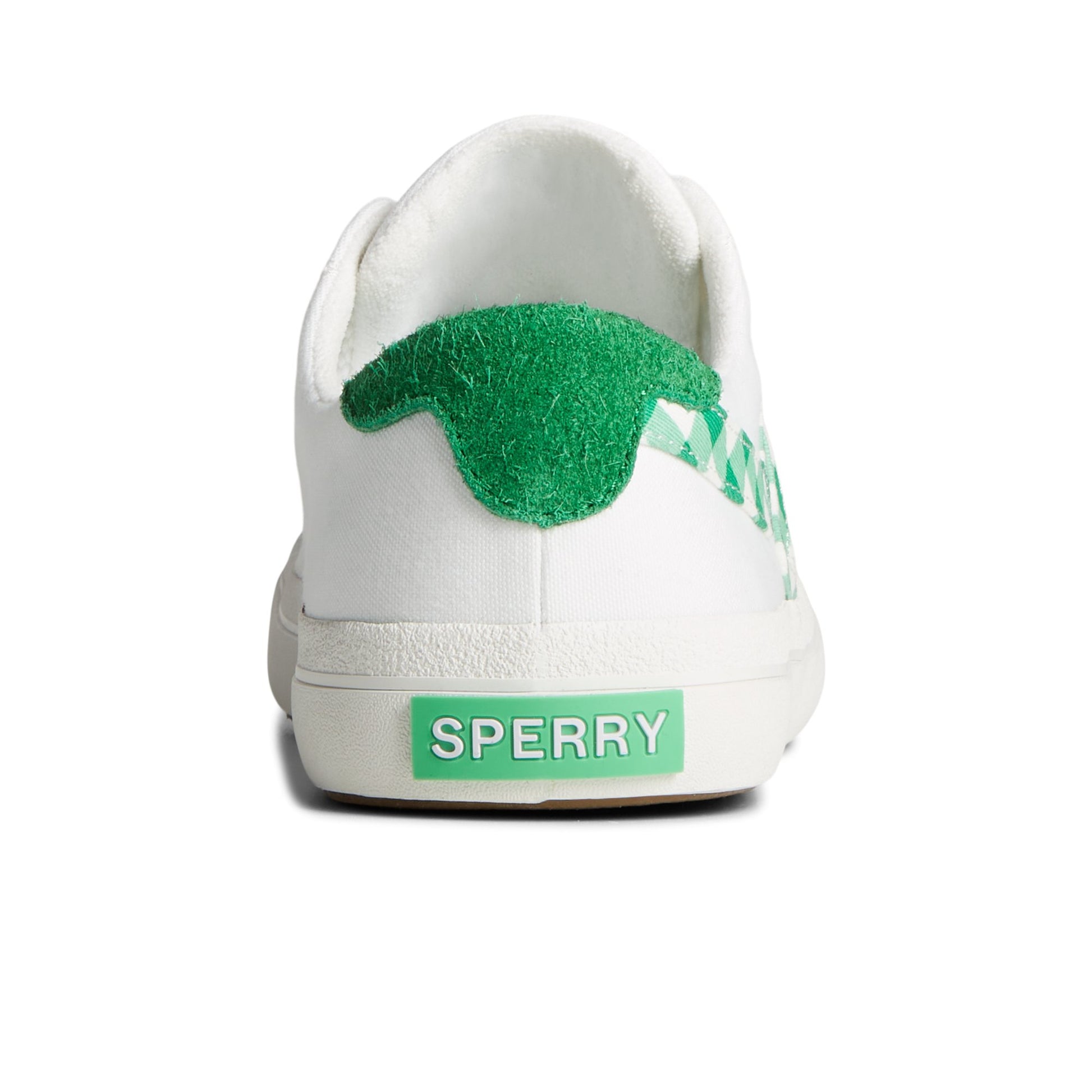 Close-up of the White Sandy Gingham Sneaker Vulcanized Tennis Sneaker