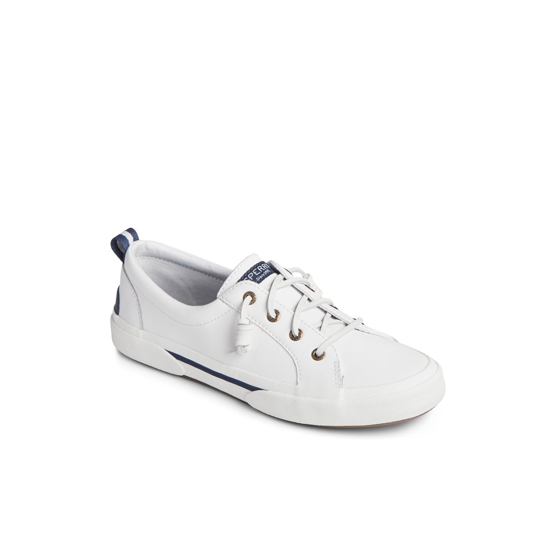 Three-quarter angle of White Pier Wave Lace to Toe Sneaker Vulcanized Sneaker's front side