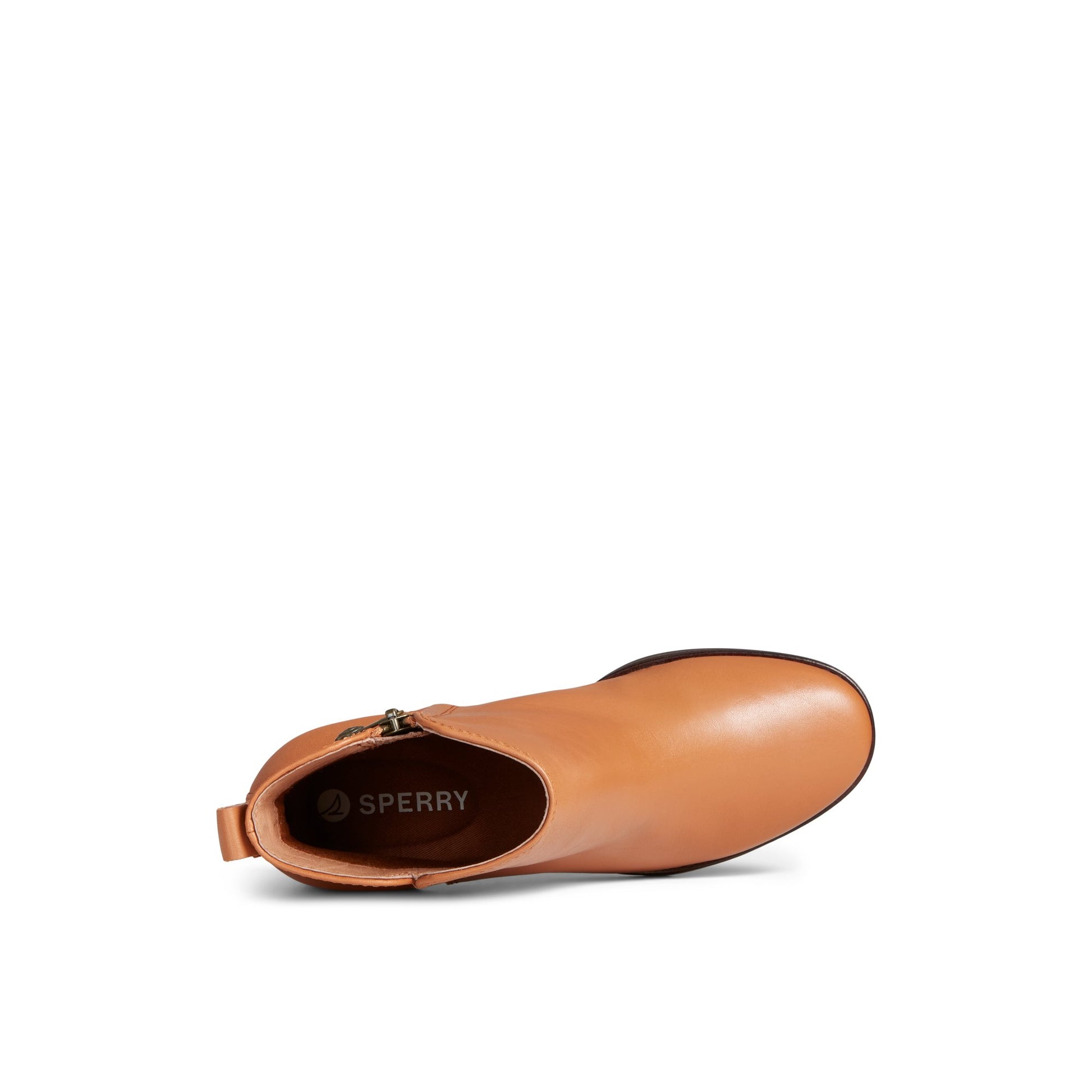 Top-down view of the Medium Beige Seaport Heel Water Resistant Leather Boot Ankle Booties