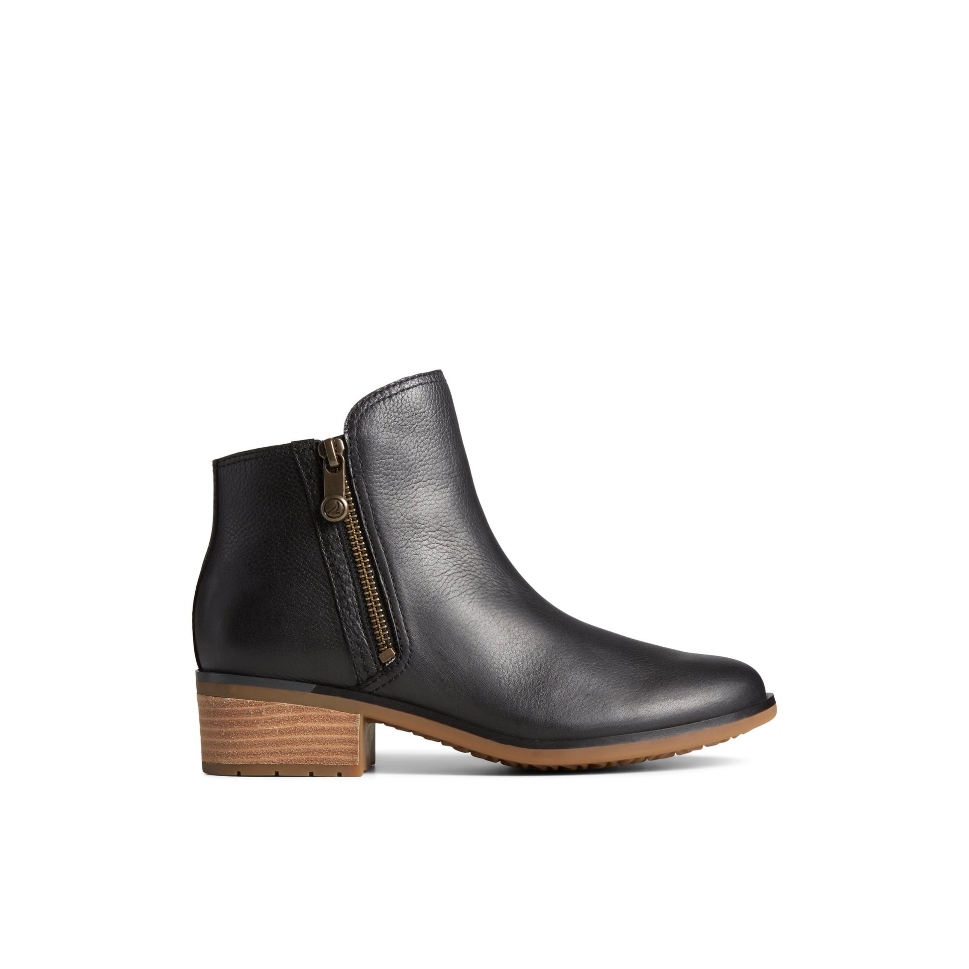 Main View of Black Seaport Storm Water Resistant Leather Boot Ankle Booties for Womens