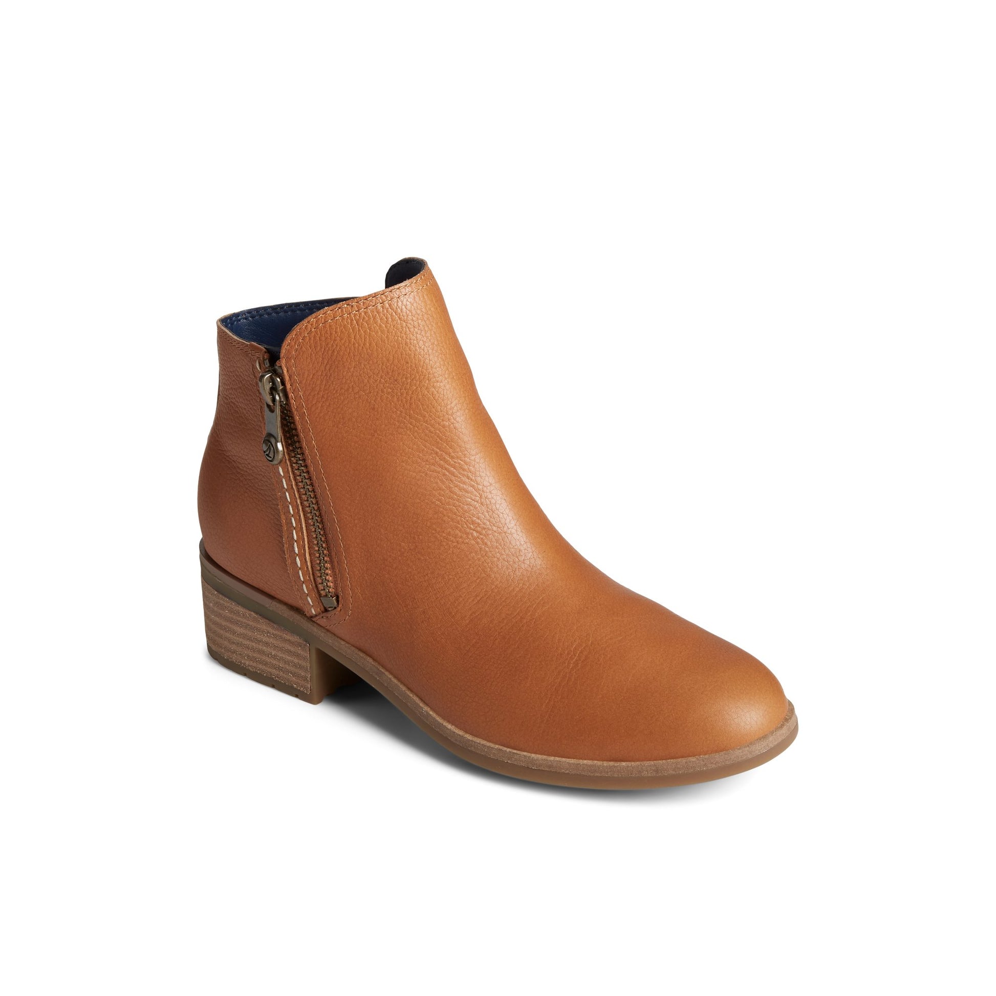 Three-quarter angle of Medium Beige Seaport Storm Water Resistant Leather Boot Ankle Booties's front side