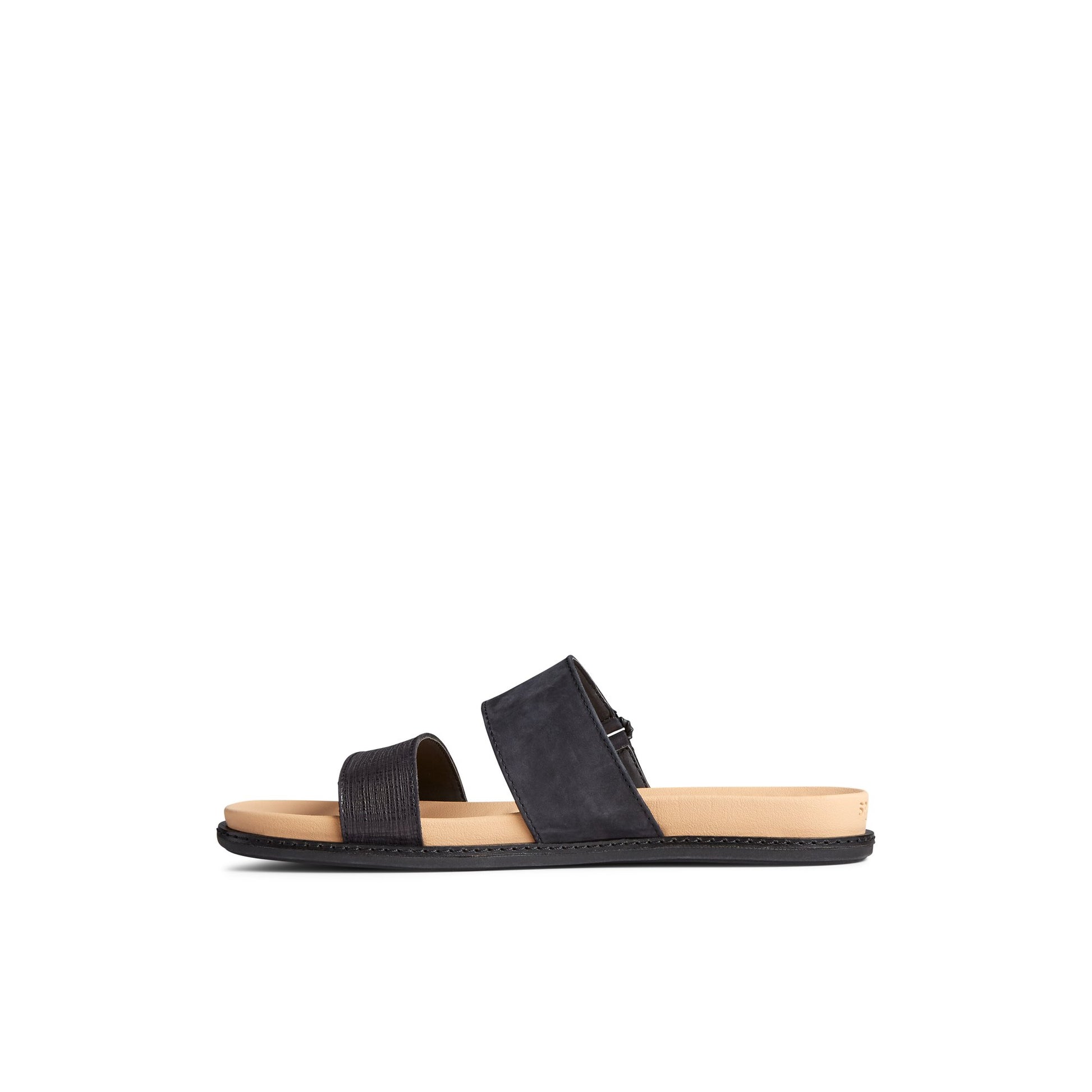 Side view of Black Waveside PLUSHWAVE™ Slide Sandal Double Strap Sandals