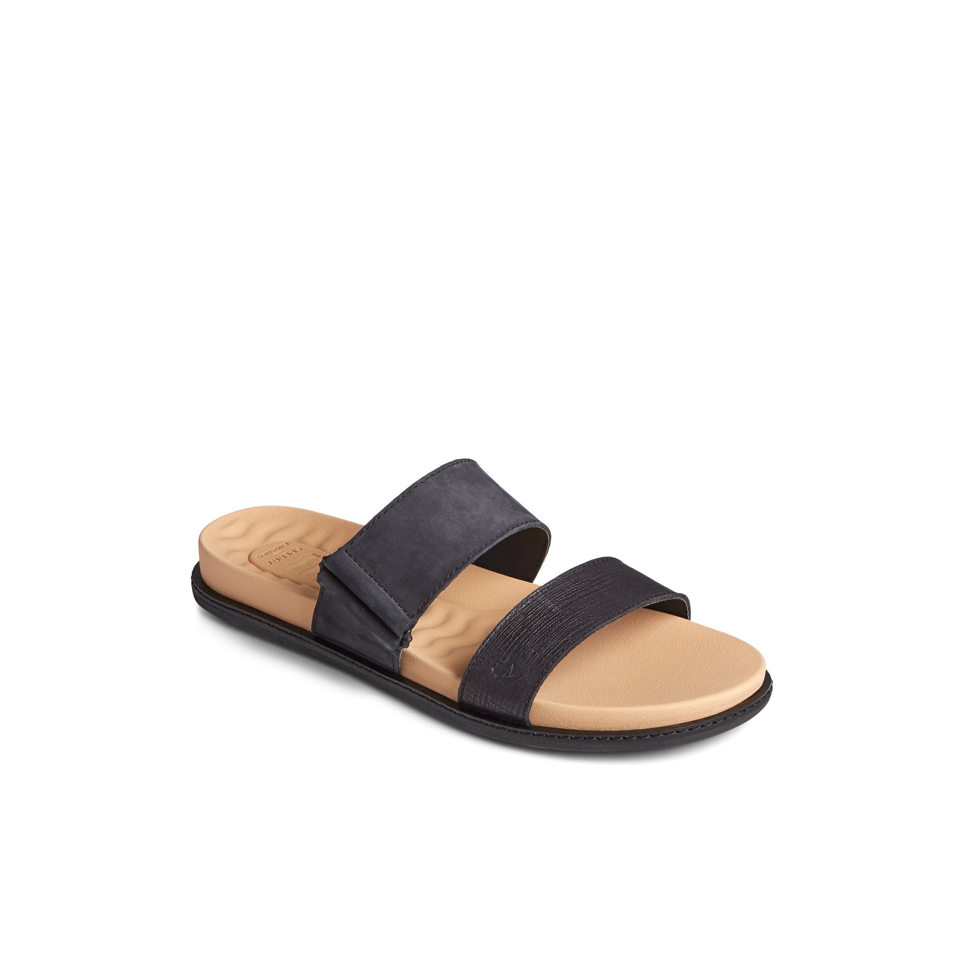 Three-quarter angle of Black Waveside PLUSHWAVE™ Slide Sandal Double Strap Sandals's front side