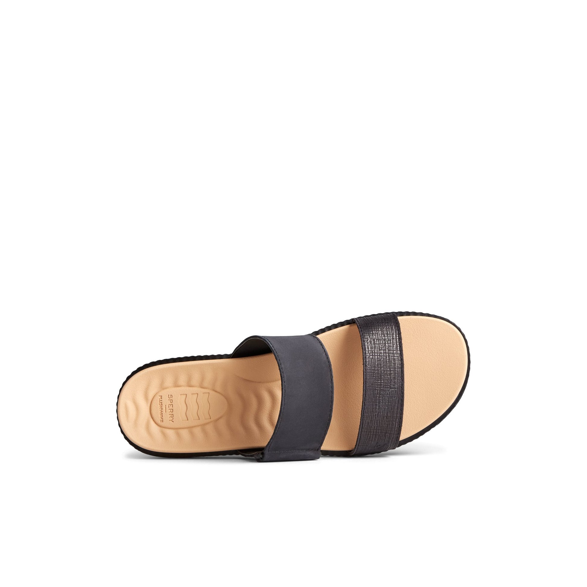 Top-down view of the Black Waveside PLUSHWAVE™ Slide Sandal Double Strap Sandals