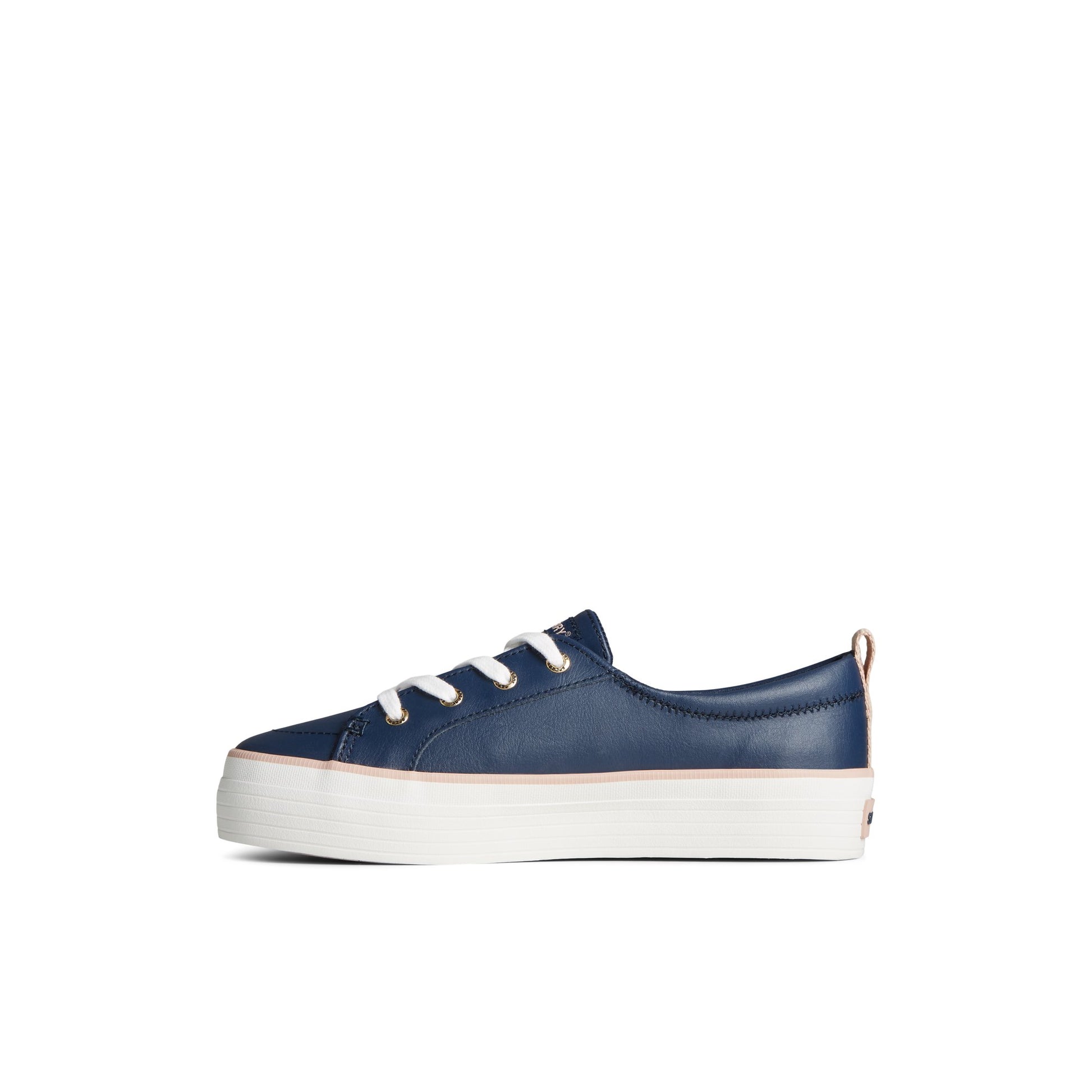 Side view of Navy Crest Vibe Leather Platform Sneaker Vulcanized Sneaker