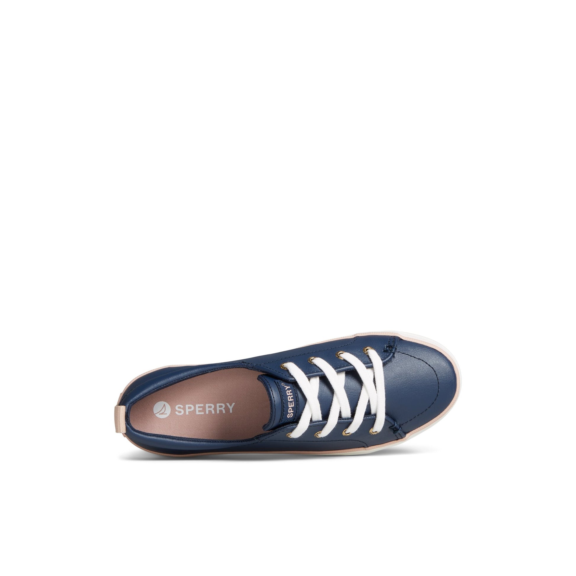 Top-down view of the Navy Crest Vibe Leather Platform Sneaker Vulcanized Sneaker