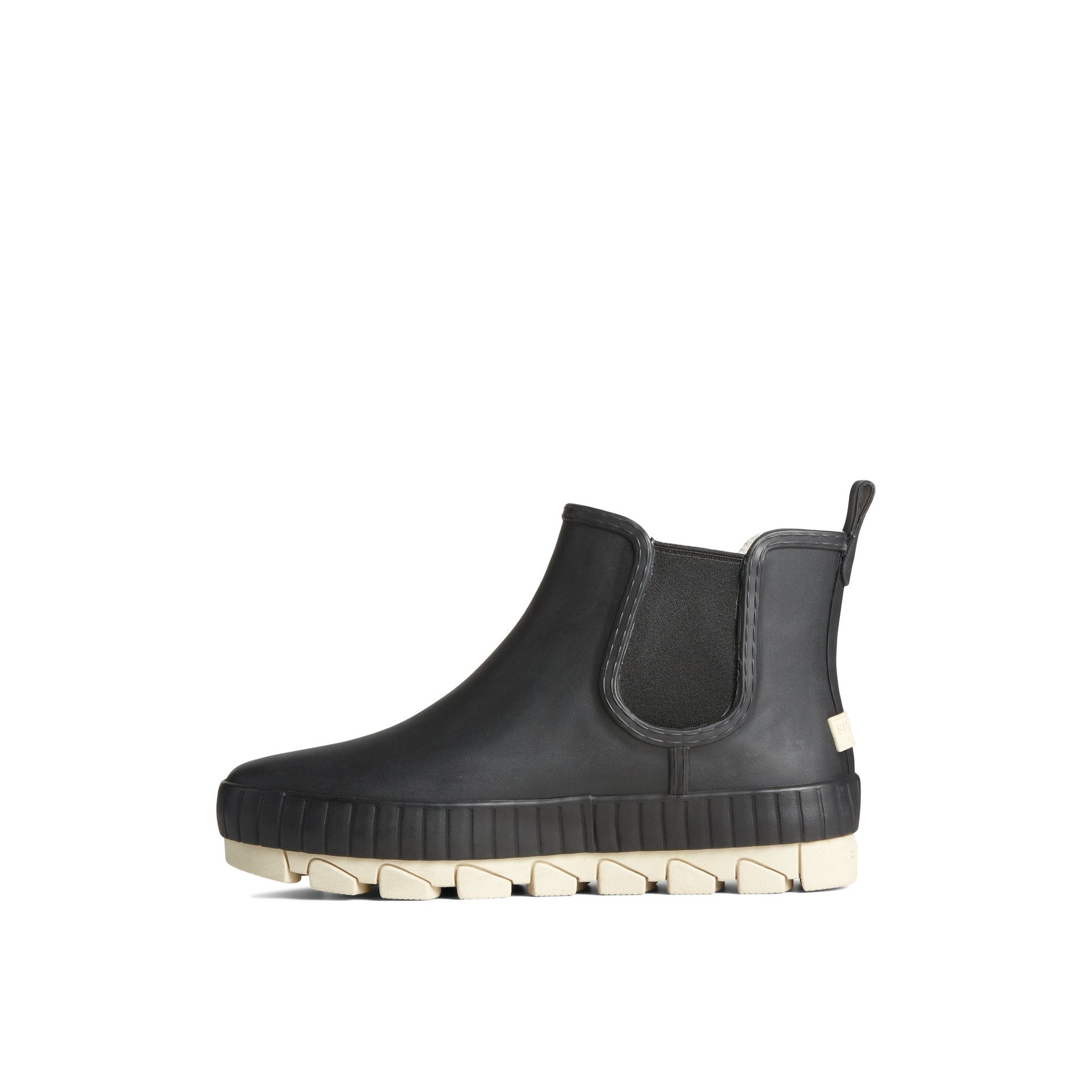 Side view of Black Torrent Chelsea Matte Waterproof Rain Boot Chelsea Rain Boot
