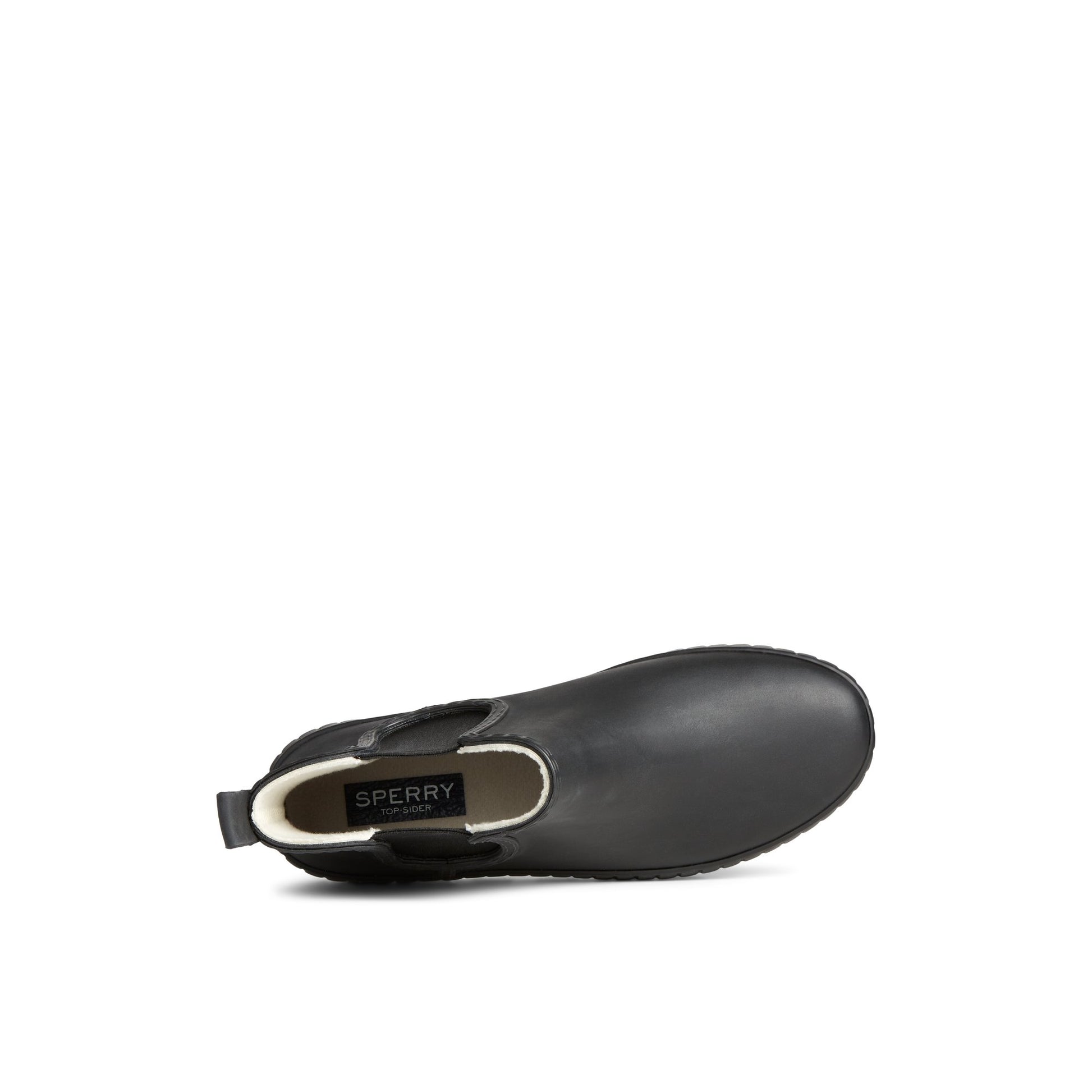 Top-down view of the Black Torrent Chelsea Matte Waterproof Rain Boot Chelsea Rain Boot