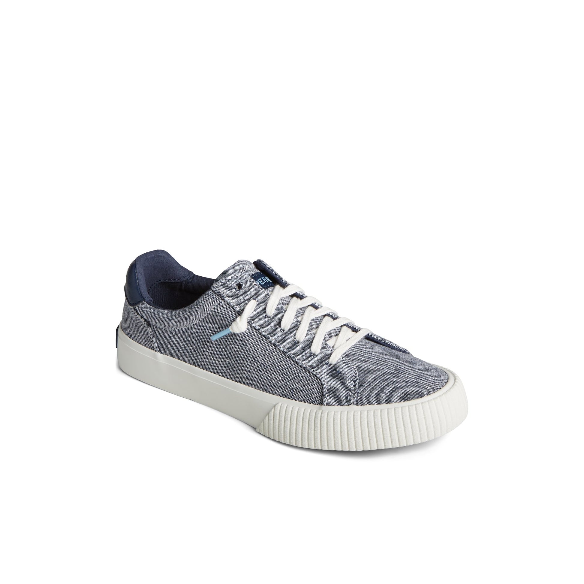 Three-quarter angle of Navy Bermuda SeaCycled™ Canvas Sneaker Vulcanized Sneaker's front side