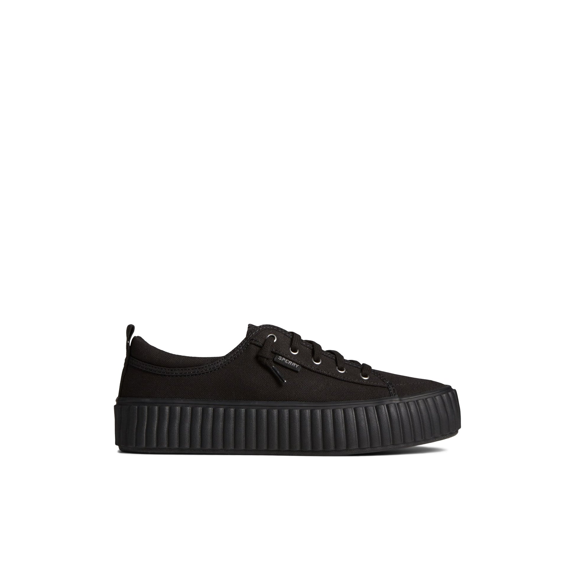Main View of Black Pier Wave Platform Lace Up Sneaker Vulcanized Sneaker for Womens