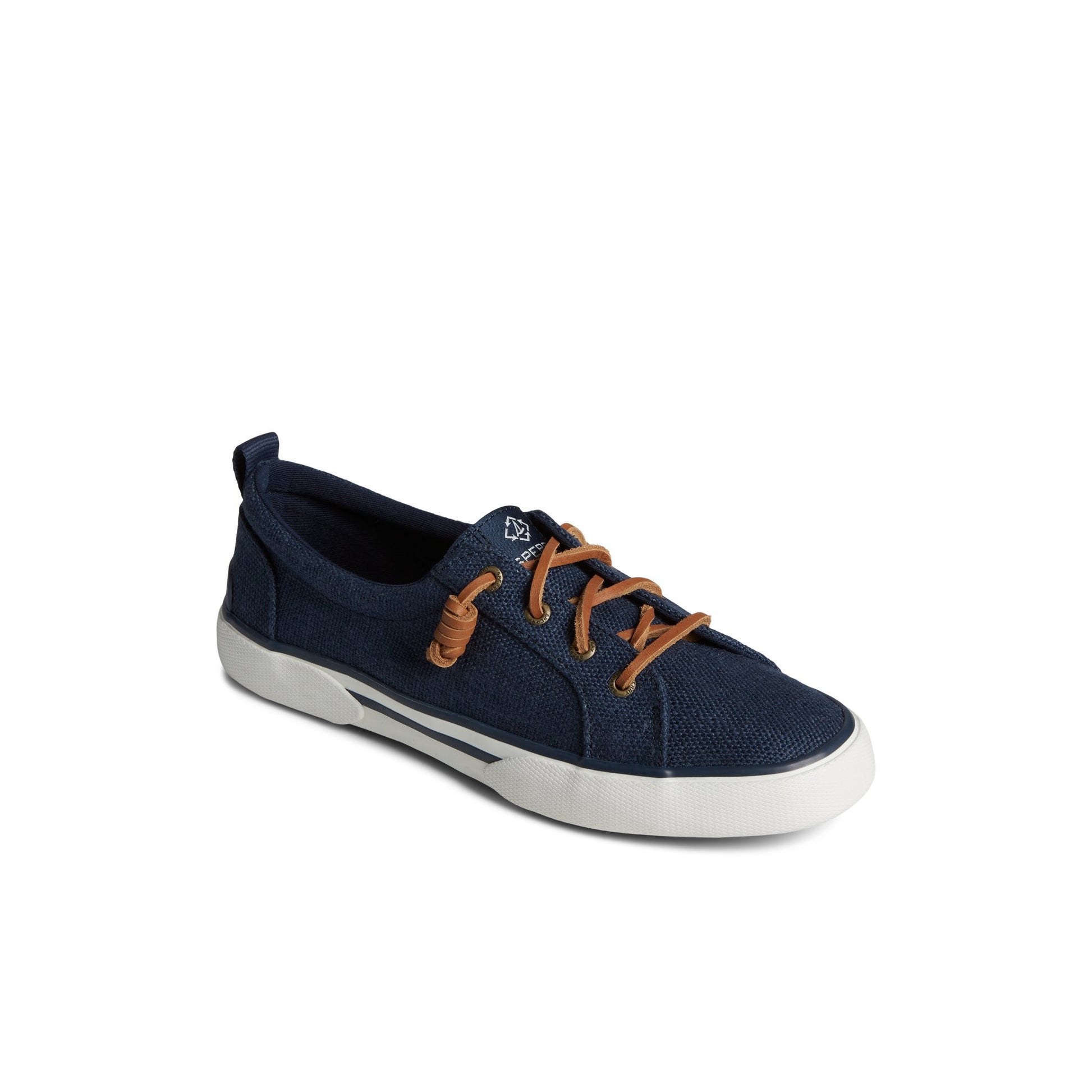 Three-quarter angle of Navy Pier Wave Lace to Toe Sneaker Vulcanized Sneaker's front side