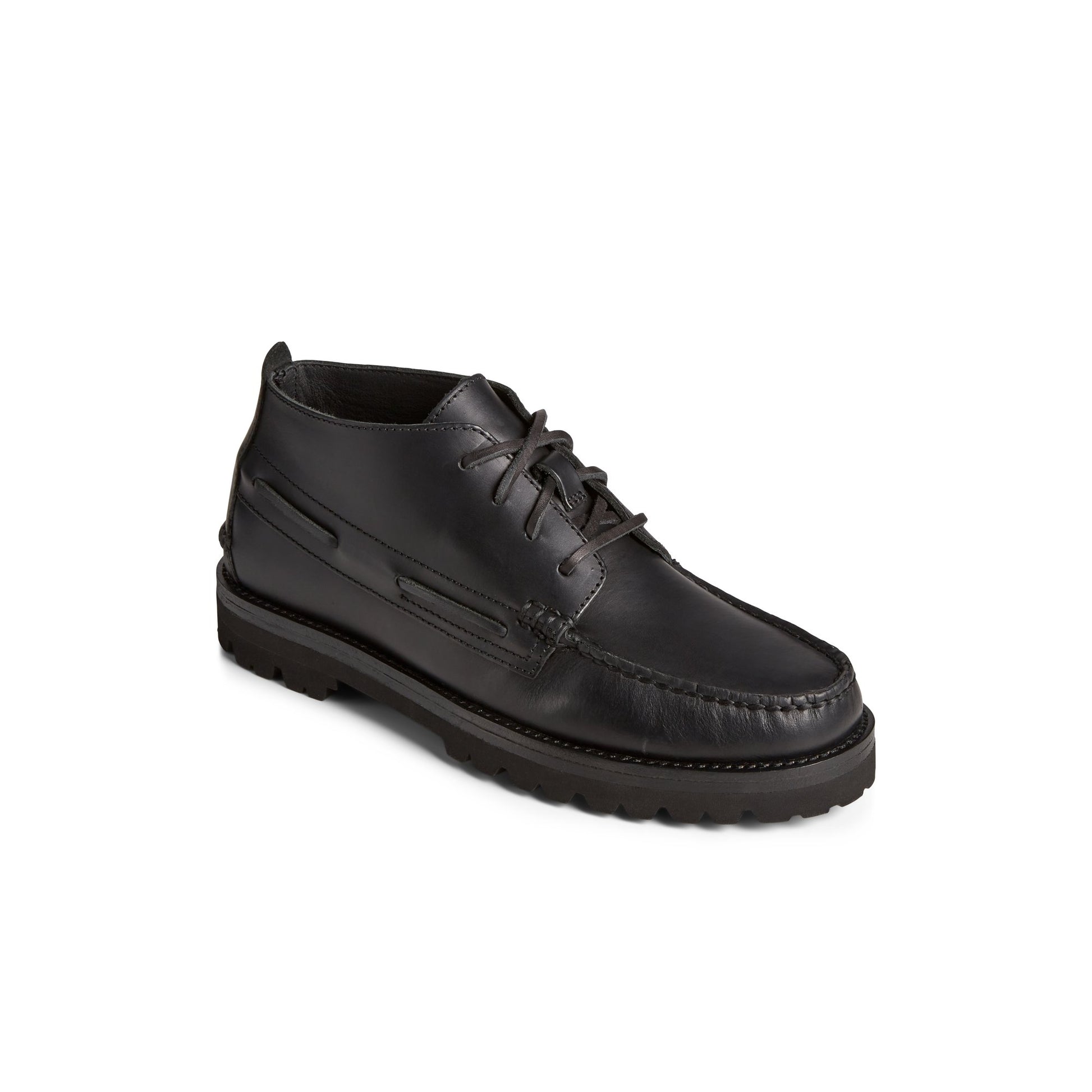 Three-quarter angle of Black Authentic Original  Vibram Suede Chukka Chukka Boots's front side