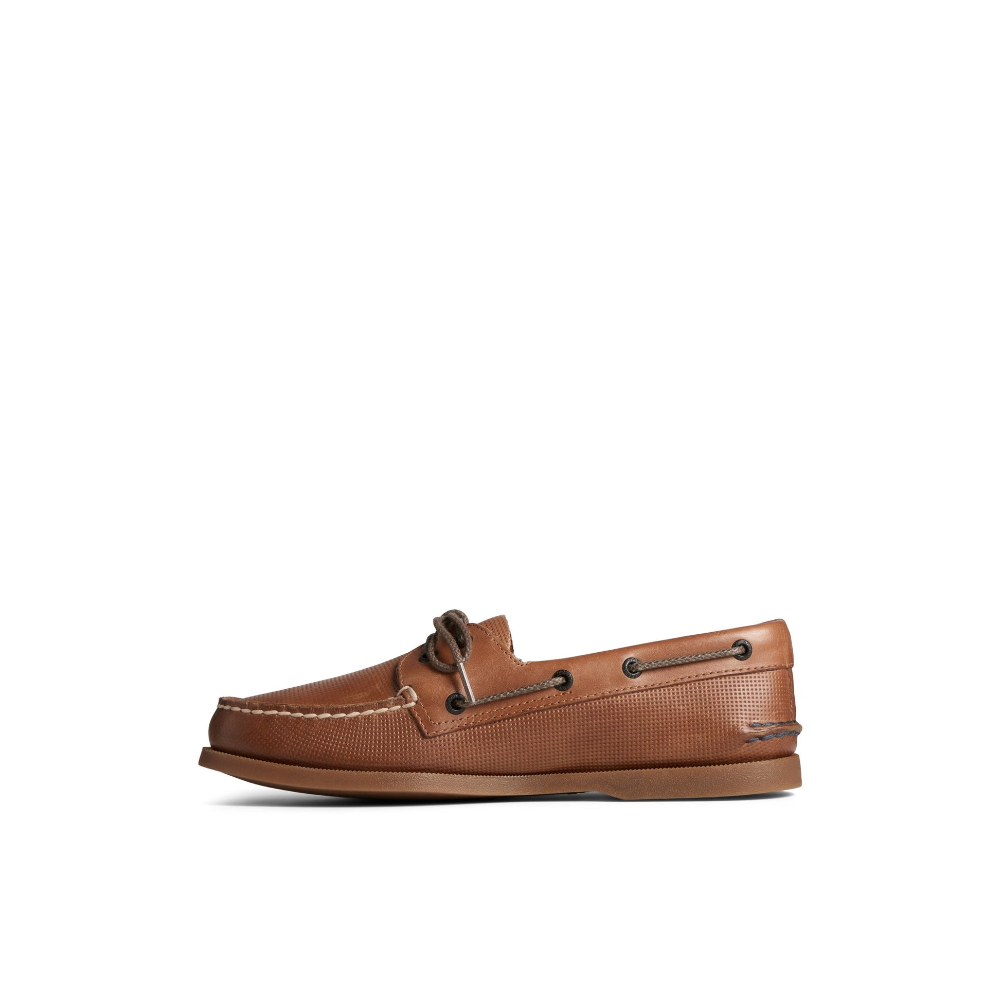 Side view of Medium Beige Authentic Original™ Deboss Leather Boat Shoe Boat Shoes