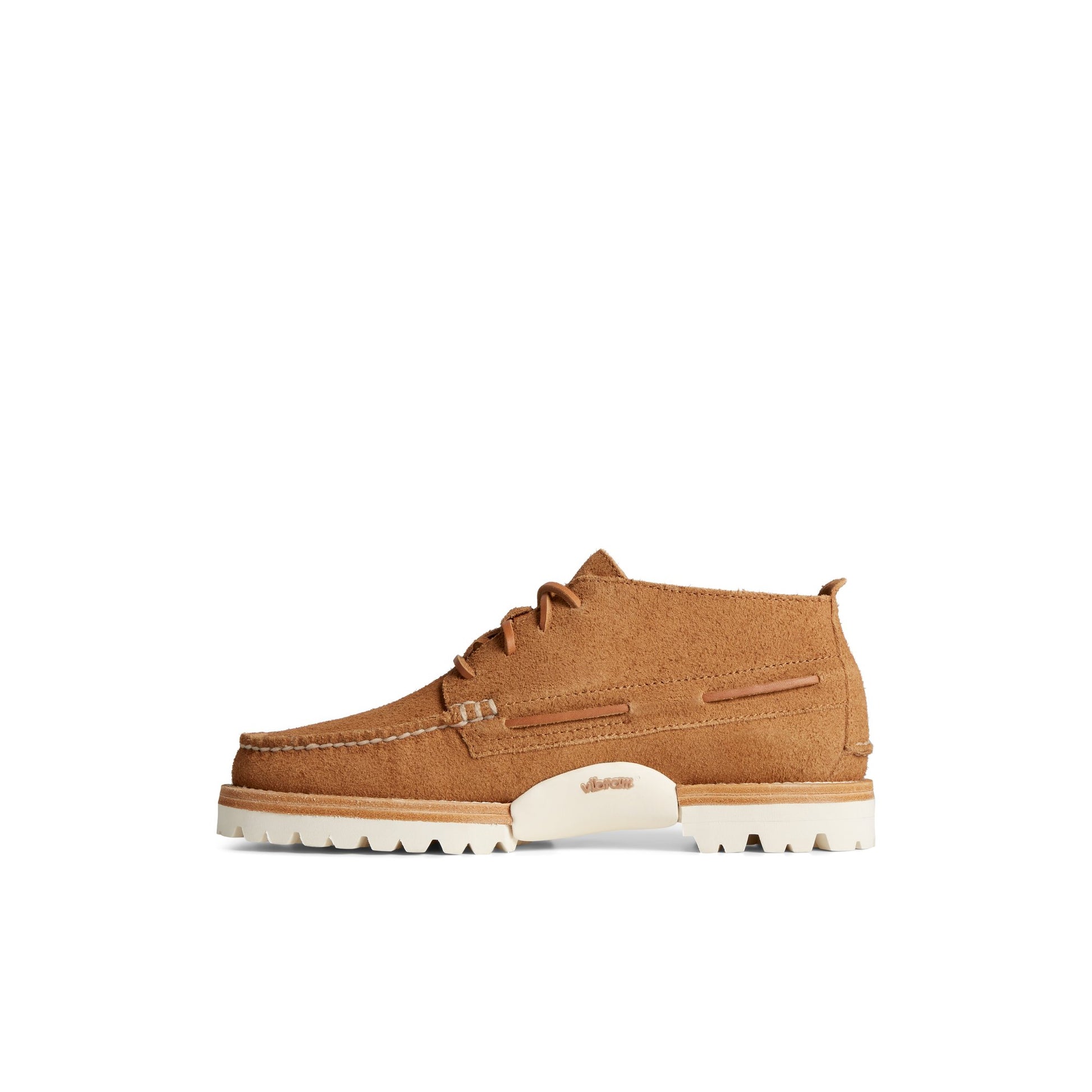 Side view of Medium Beige Authentic Original  Vibram Suede Chukka Chukka Boots