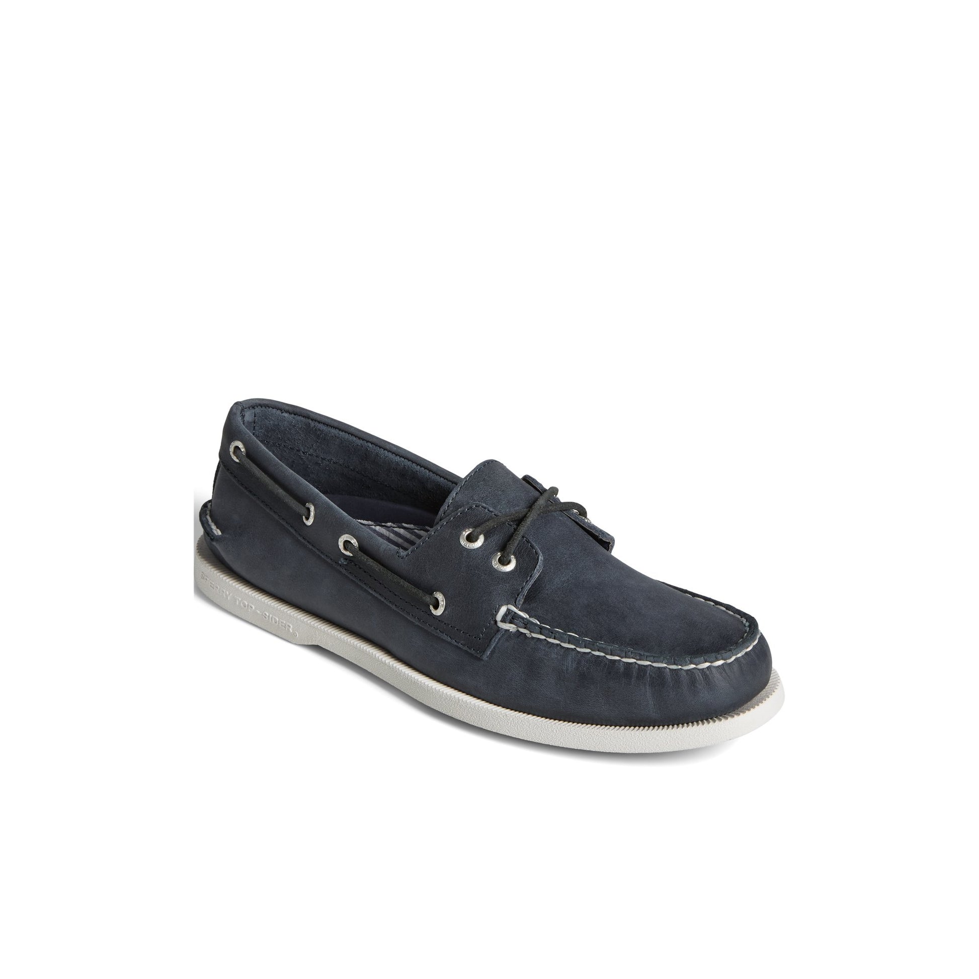 Three-quarter angle of Navy Authentic Original™ Cross Lace Boat Shoe Boat Shoes's front side