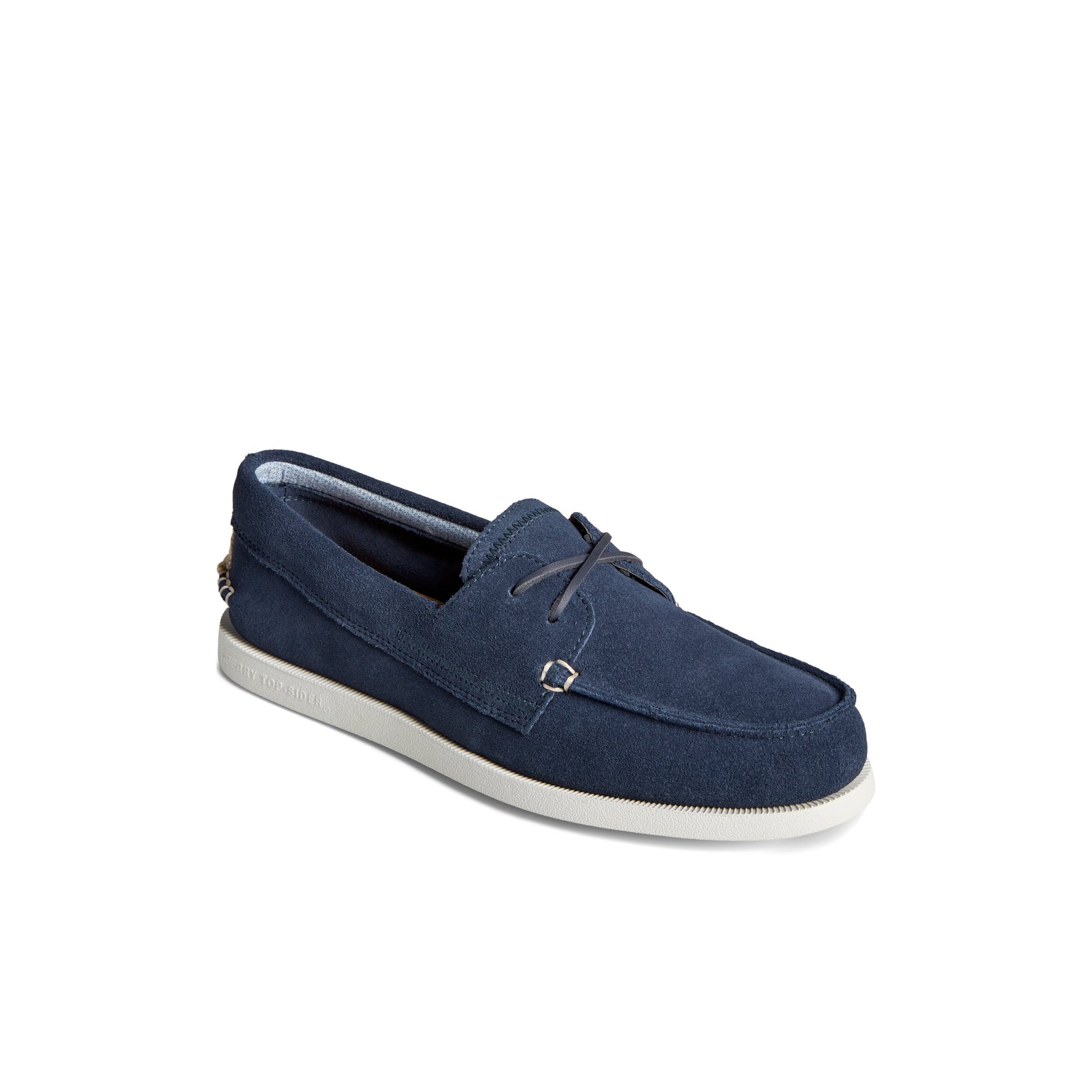 Three-quarter angle of Navy Authentic Original™ Sirocco Suede Boat Shoe Boat Shoes's front side