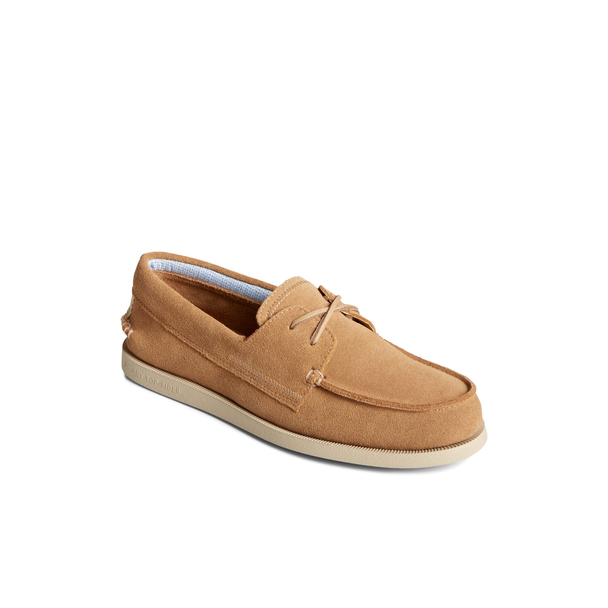Three-quarter angle of Medium Beige Authentic Original™ Sirocco Suede Boat Shoe Boat Shoes's front side