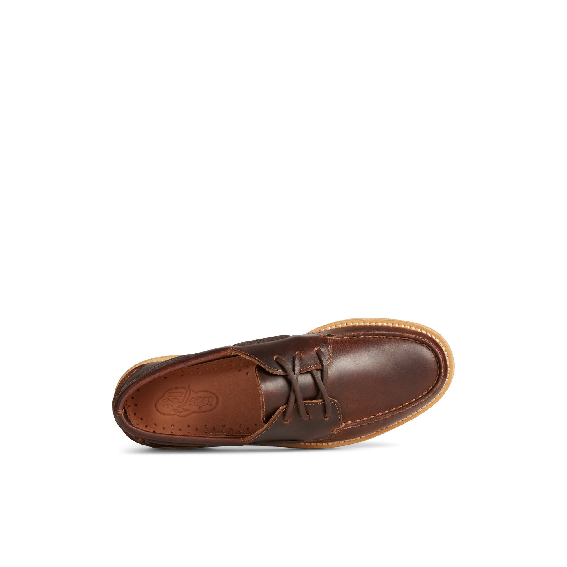 Top-down view of the Brown Unisex Authentic Original  3-Eye Vibram Boat Shoe Boat Shoes