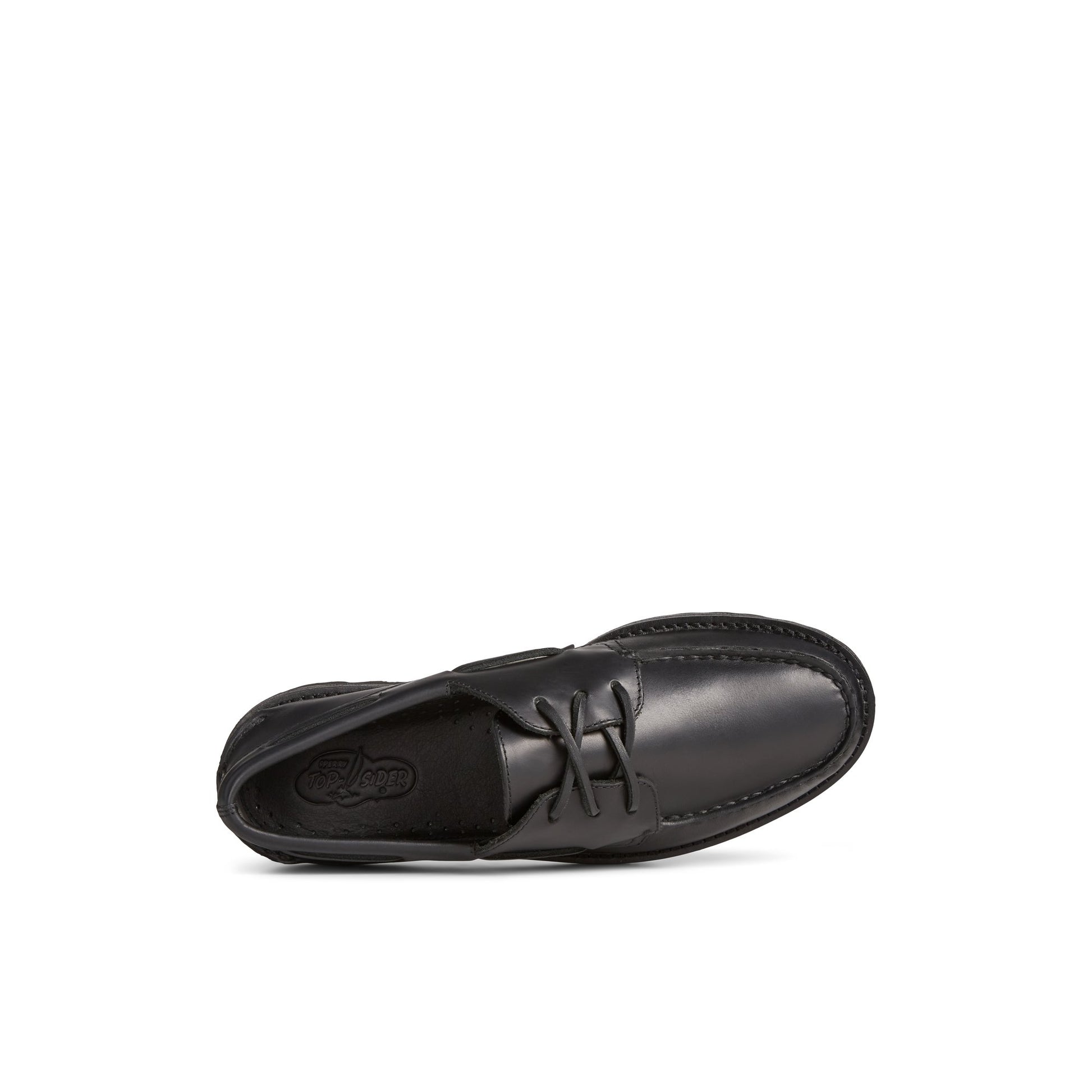 Top-down view of the Black Unisex Authentic Original  3-Eye Vibram Boat Shoe Boat Shoes