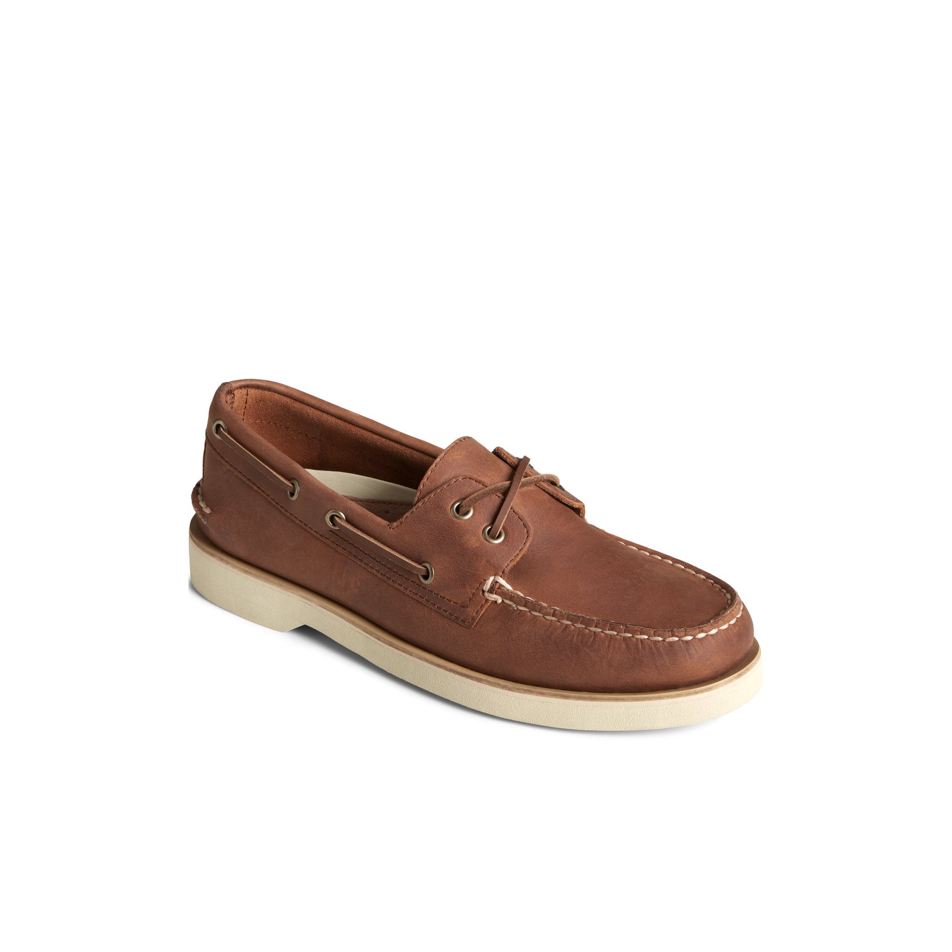 Three-quarter angle of Dark Beige Authentic Original™ Double Sole Cross Lace Boat Shoe Boat Shoes's front side