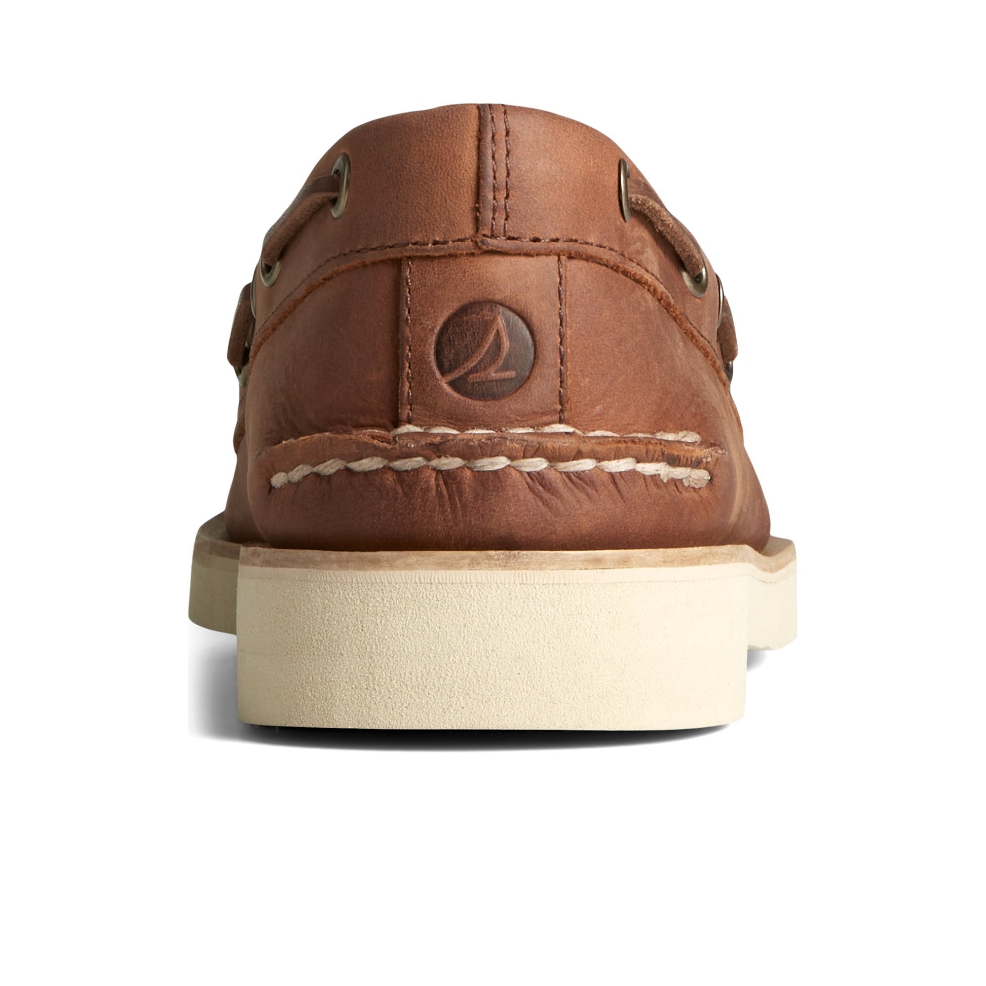 Close-up of the Dark Beige Authentic Original™ Double Sole Cross Lace Boat Shoe Boat Shoes