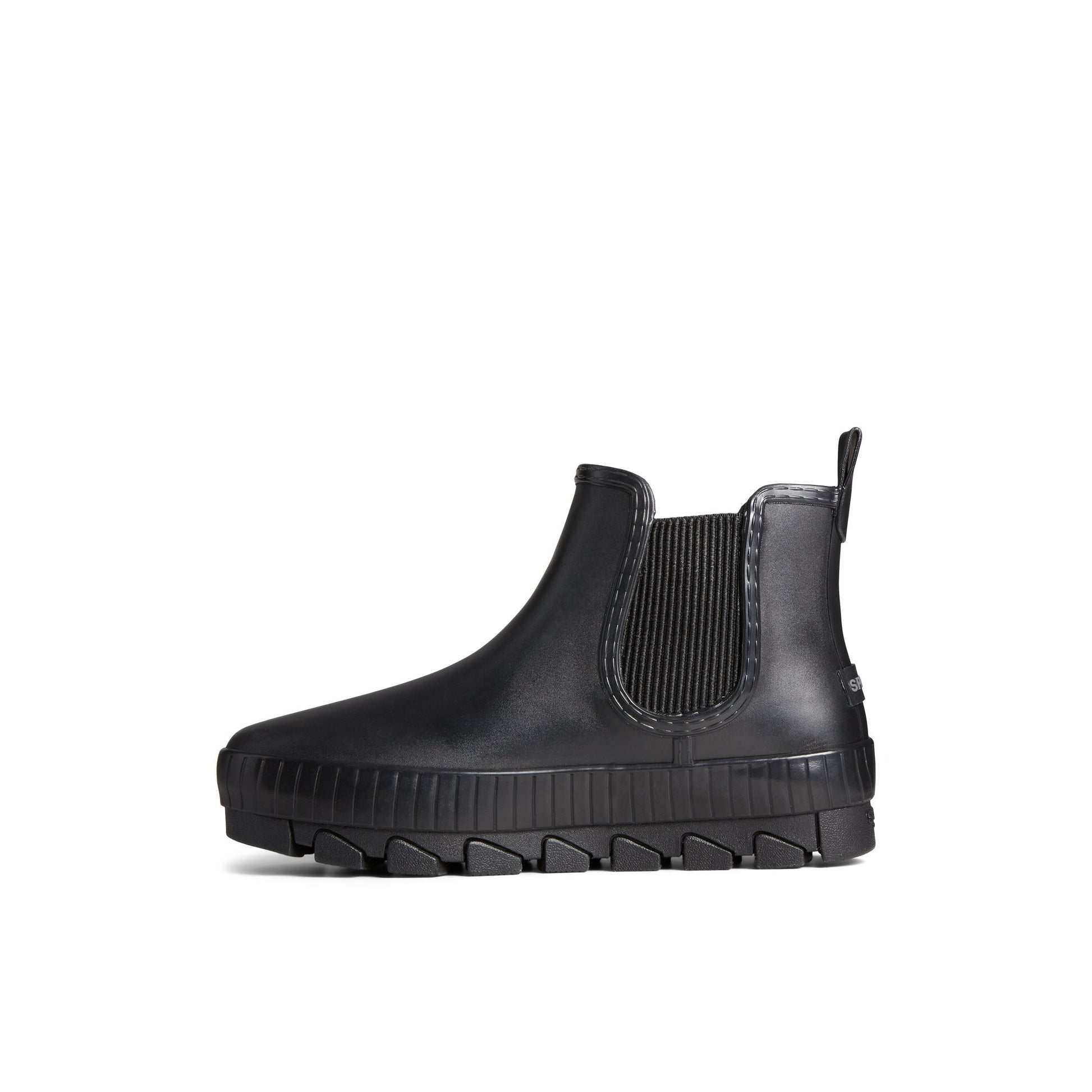 Side view of Black Torrent Chelsea Waterproof Rain Boot Chelsea Rain Boot