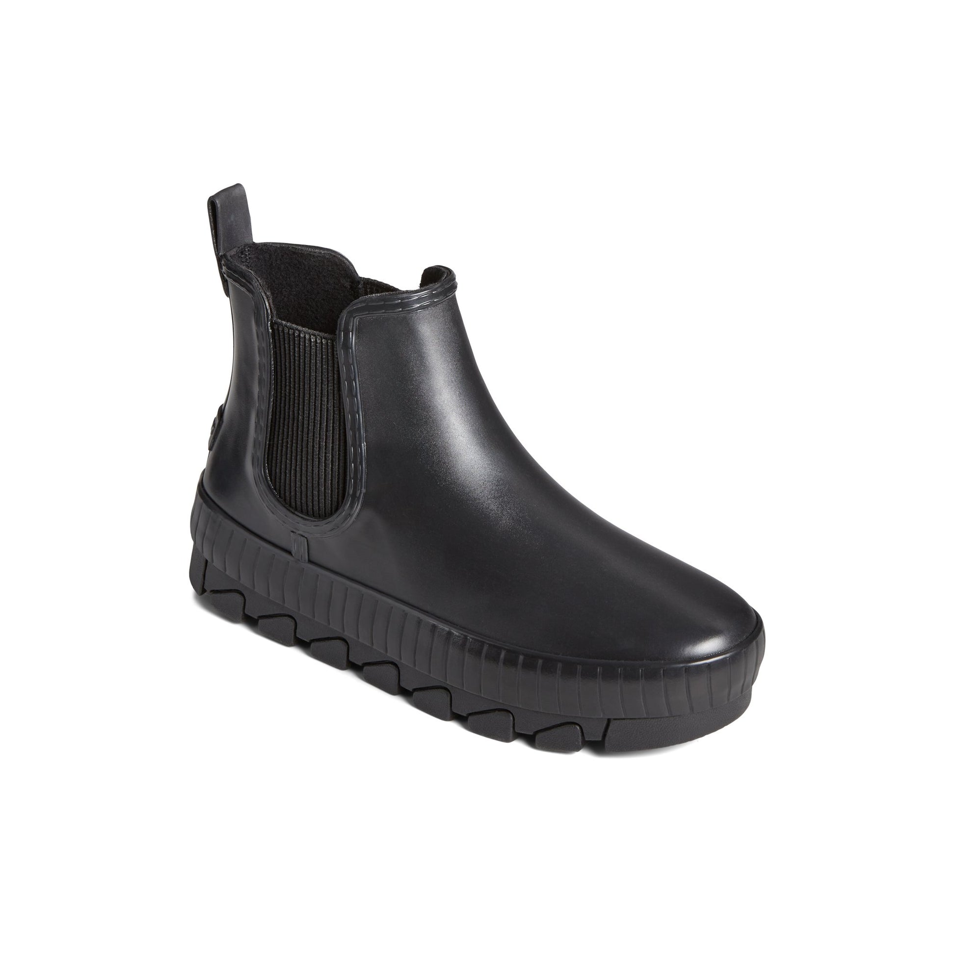 Three-quarter angle of Black Torrent Chelsea Waterproof Rain Boot Chelsea Rain Boot's front side