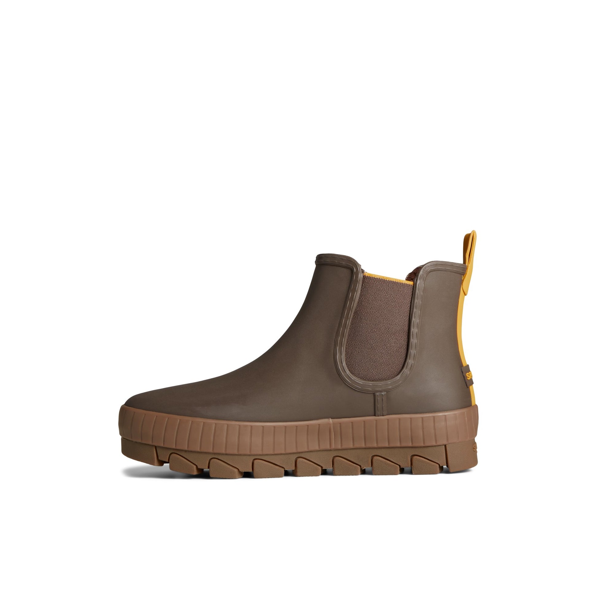 Side view of Brown Torrent Chelsea Waterproof Rain Boot Chelsea Rain Boot