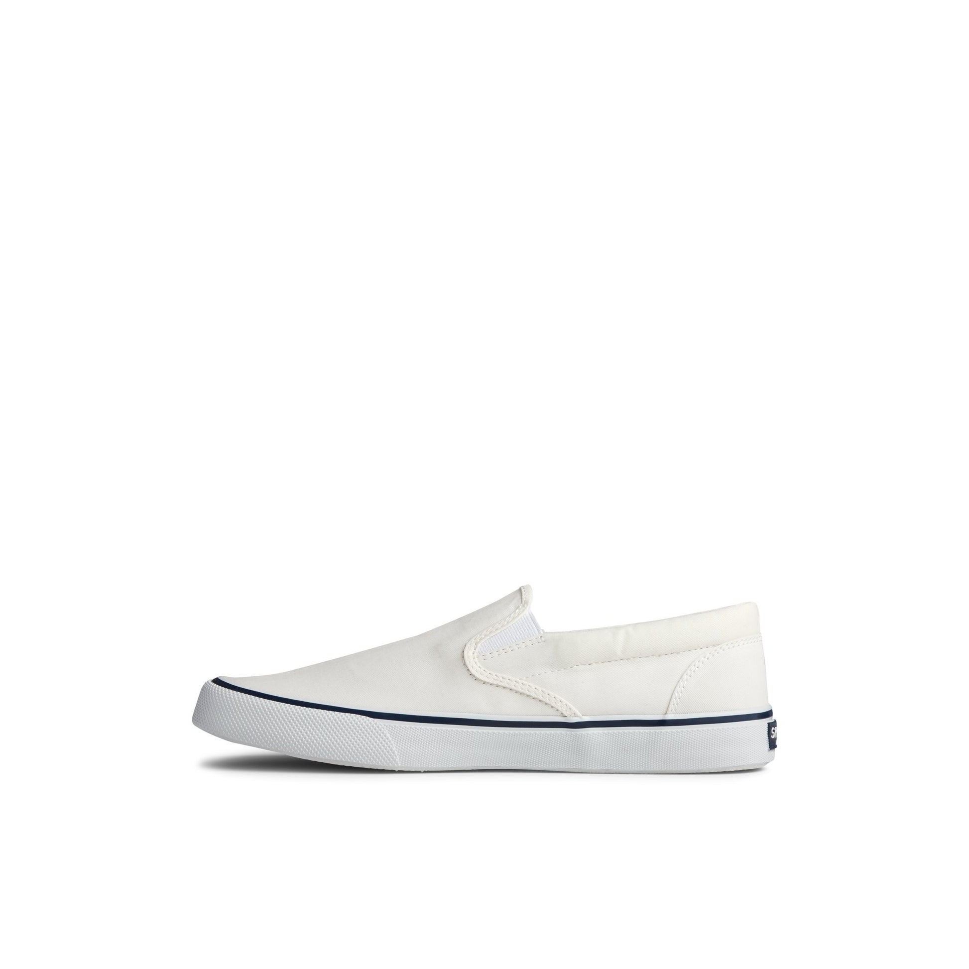 Side view of White Striper II Slip On Sneaker Vulcanized Sneaker