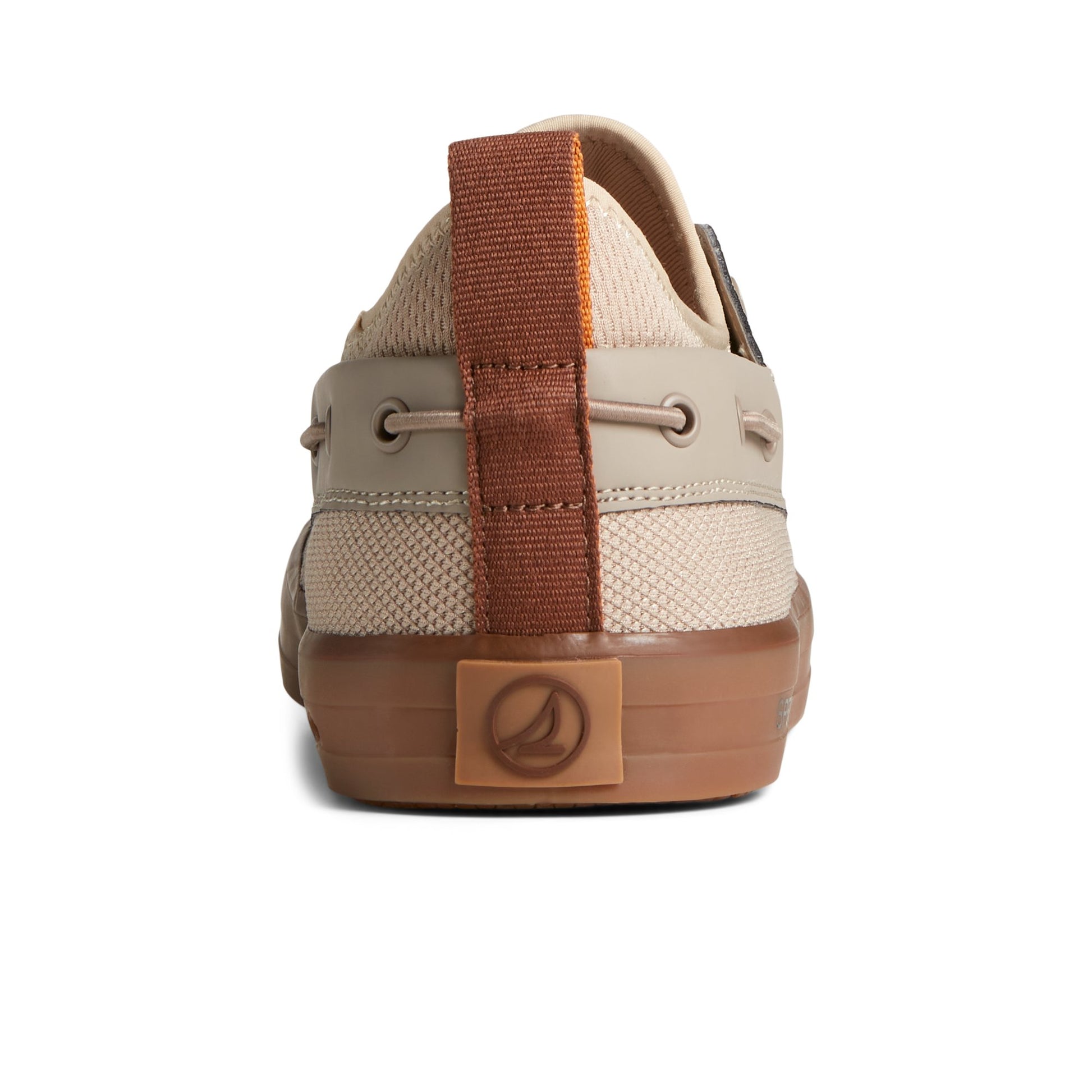 Close-up of the Medium Beige SeaCycled™ Fairlead Boat Sneaker Vulcanized Sneaker