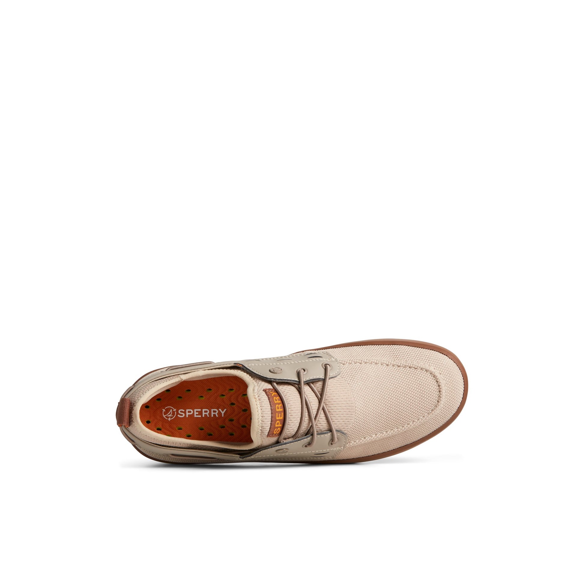 Top-down view of the Medium Beige SeaCycled™ Fairlead Boat Sneaker Vulcanized Sneaker