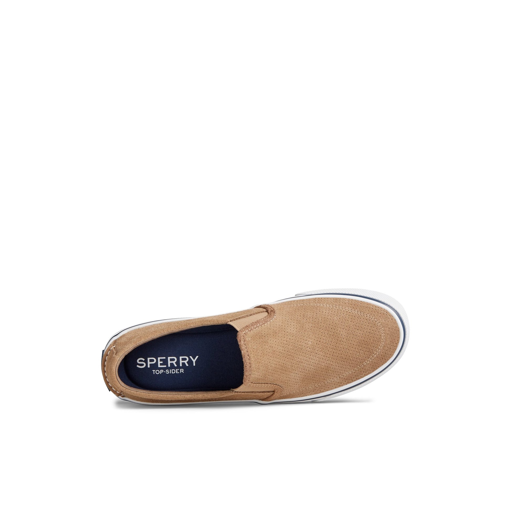 Top-down view of the Medium Beige Striper II Twin Gore Perforated Slip On Sneaker Vulcanized Slip-on Sneaker