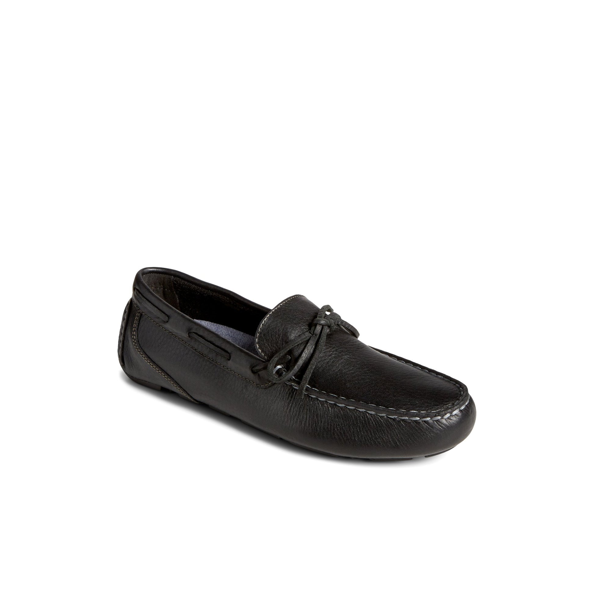 Three-quarter angle of Black Davenport Pull Up Leather 1-Eye Driver Driver Loafer Casual Shoes's front side