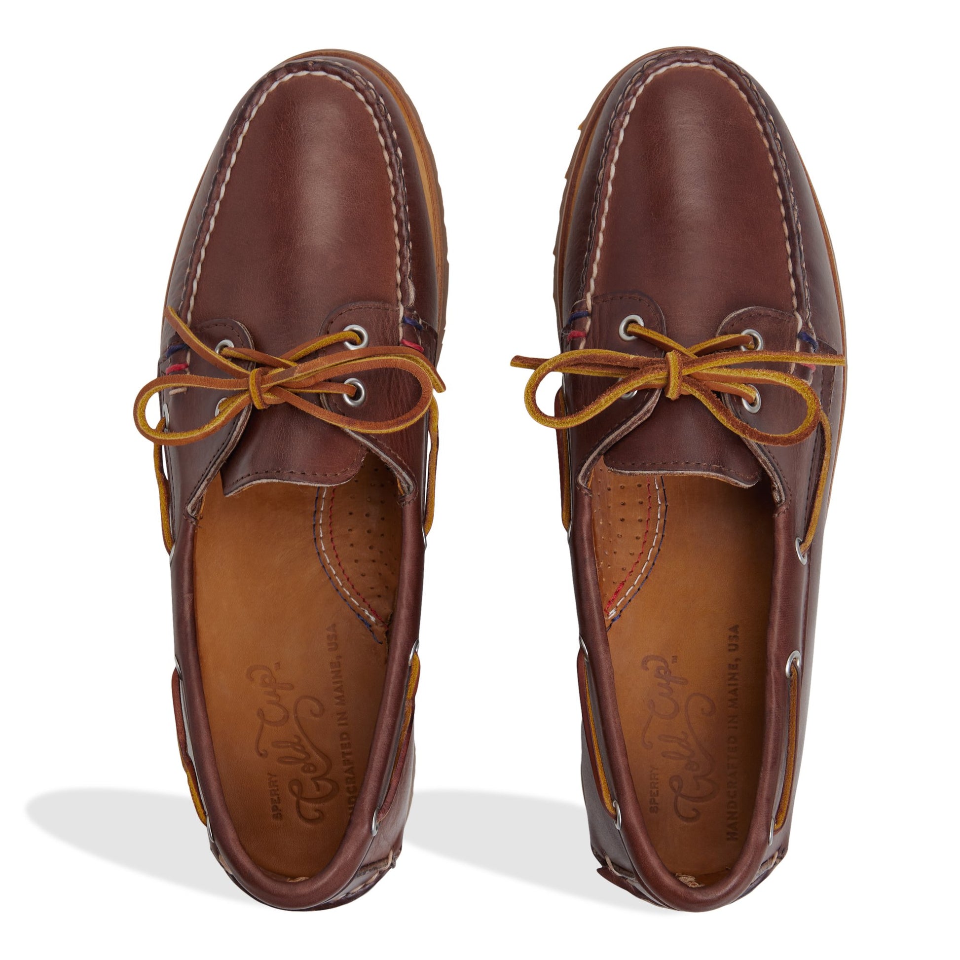 Top-down view of the Brown Gold Cup™ Authentic Original™ Handcrafted in Maine Boat Shoe Gold Cup - Boat Shoes
