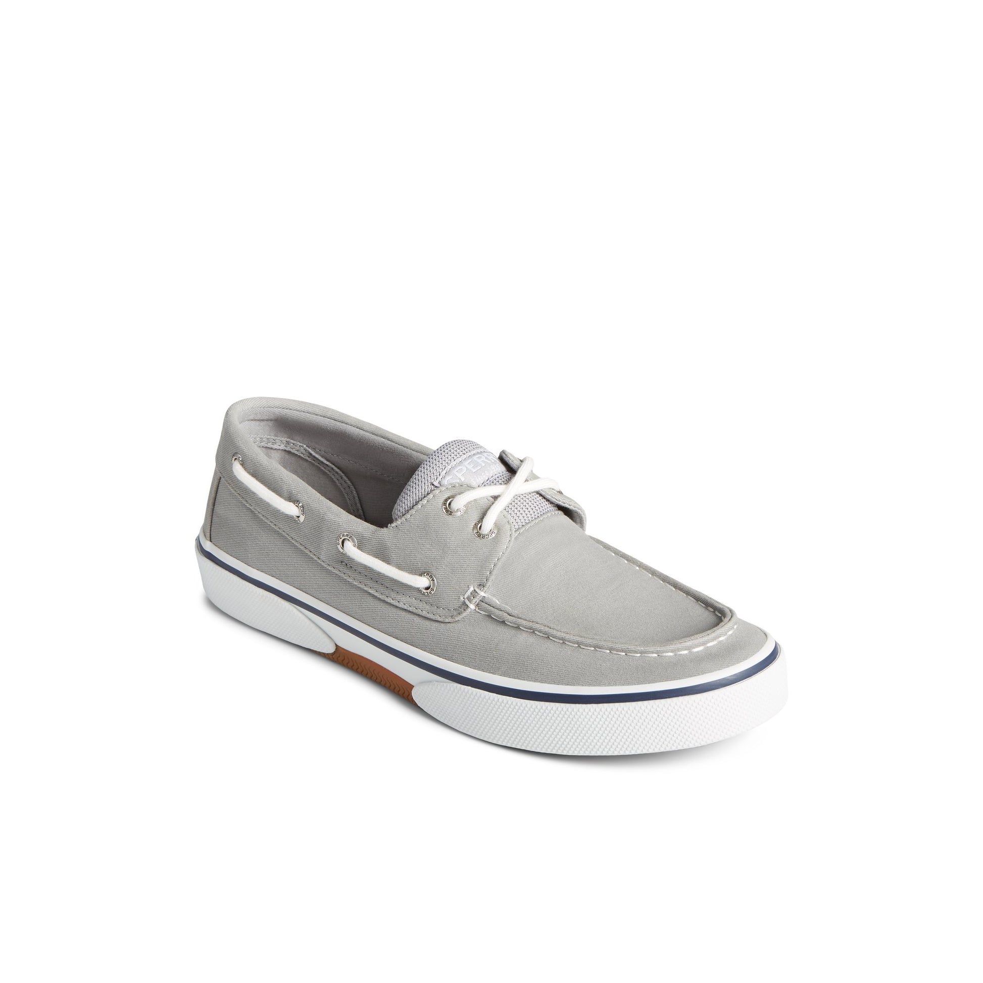 Three-quarter angle of Grey Halyard 2-Eye Salt Washed Boat Shoe Vulcanized Boat Shoe Sneaker's front side