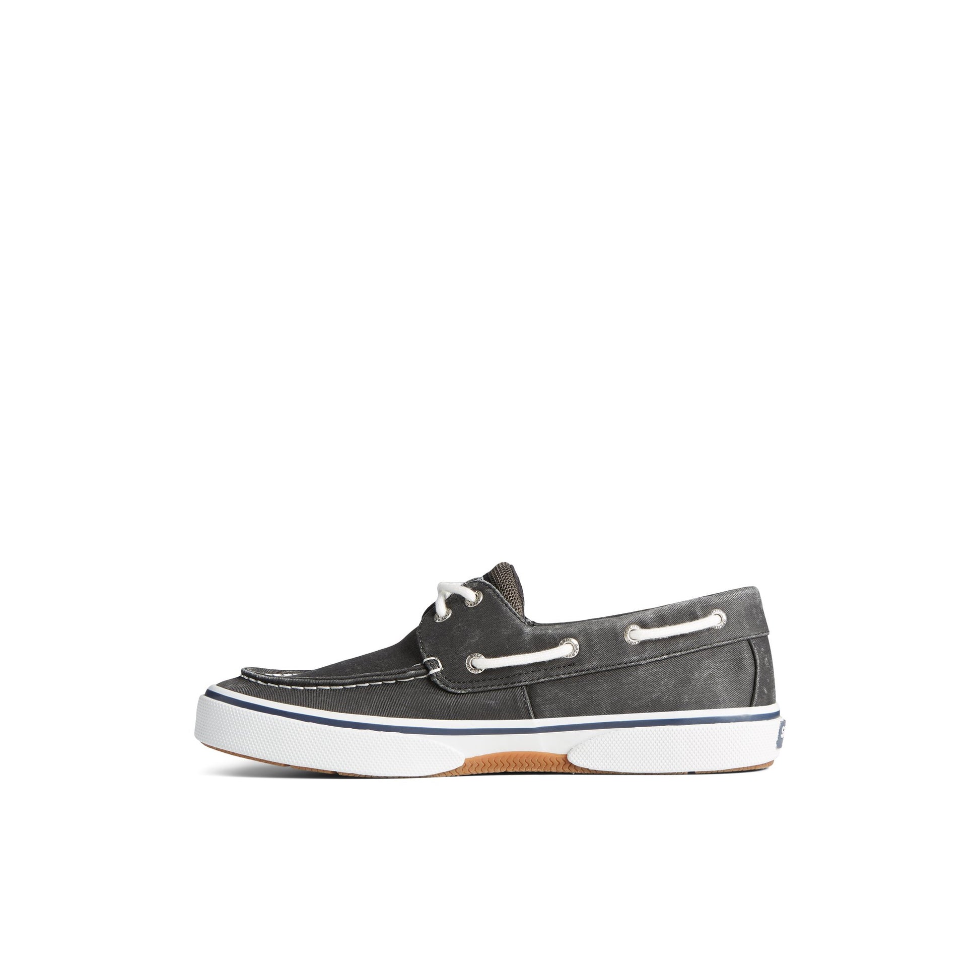Side view of Black Halyard 2-Eye Salt Washed Boat Shoe Vulcanized Boat Shoe Sneaker