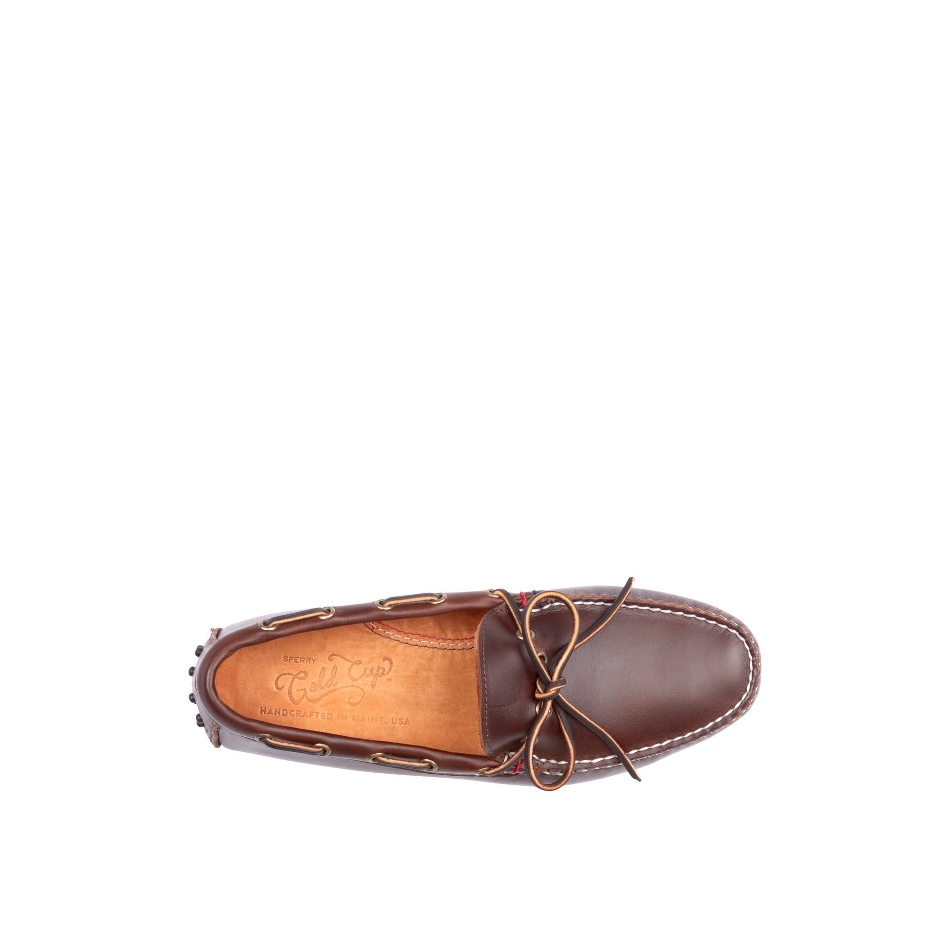 Top-down view of the Brown Gold Cup™ Handcrafted in Maine 1-Eye Driver Driver Loafer Casual Shoes