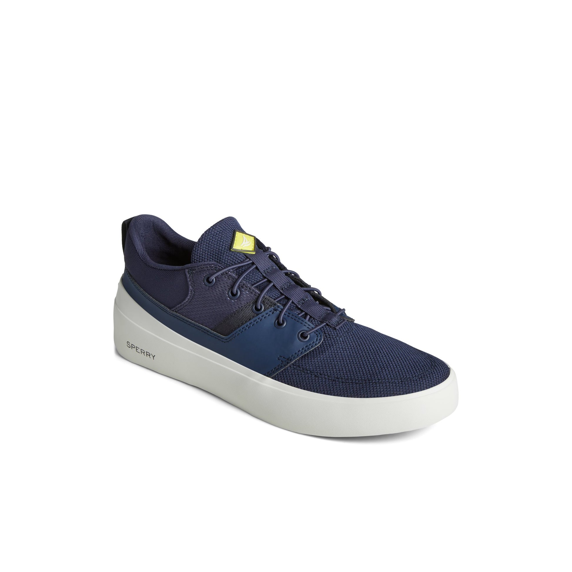 Three-quarter angle of Navy SeaCycled™ Fairlead Sneaker Vulcanized Sneaker's front side