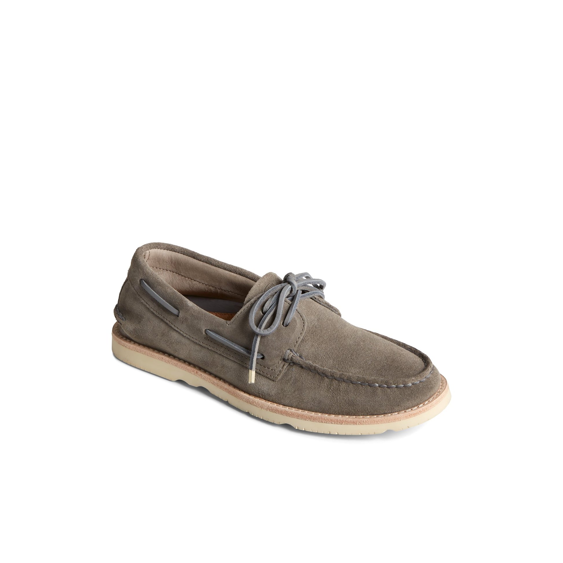 Three-quarter angle of Grey Authentic Original™ Todd Snyder Boat Shoes's front side