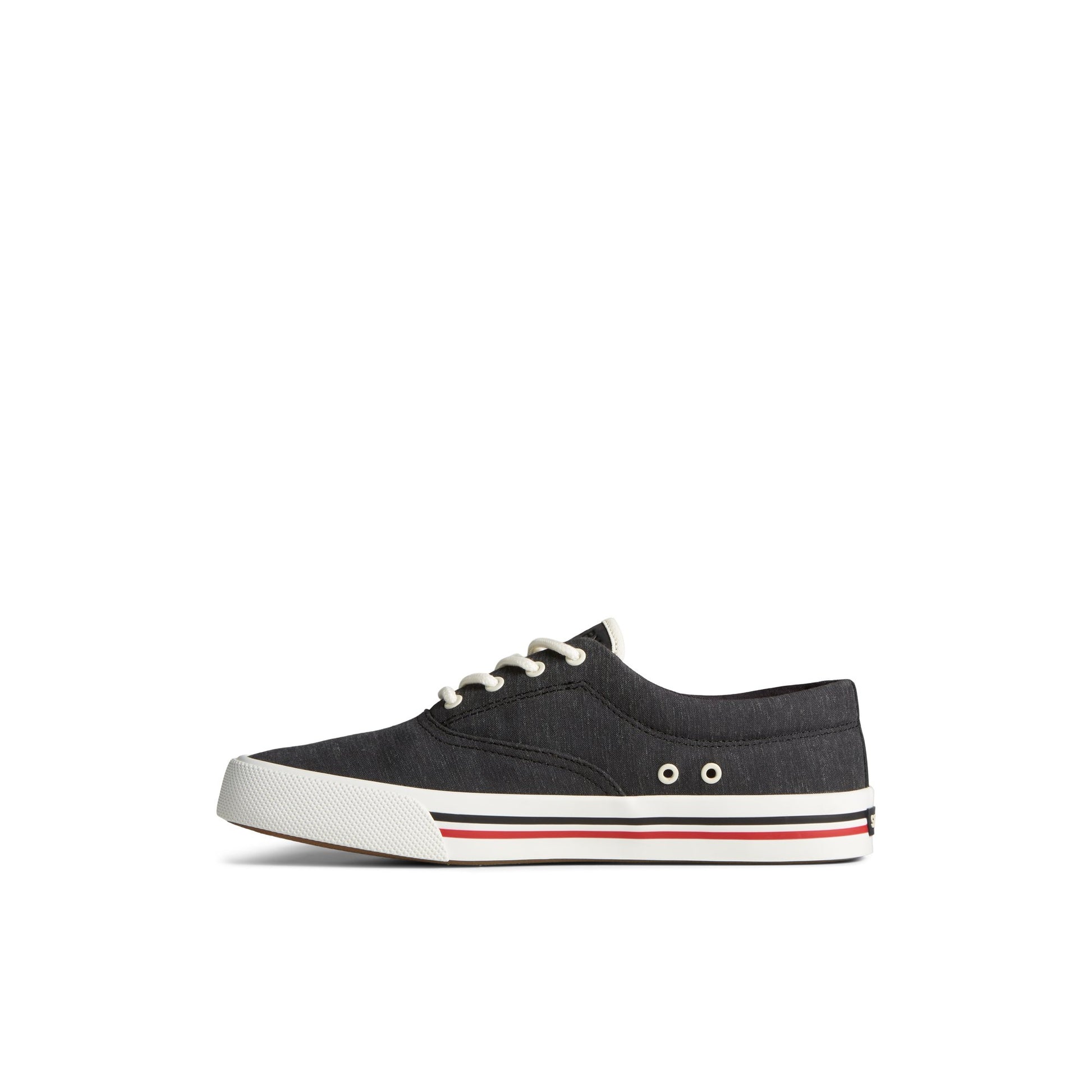 Side view of Black Striper II Linen CVO Sneaker Vulcanized Sneaker