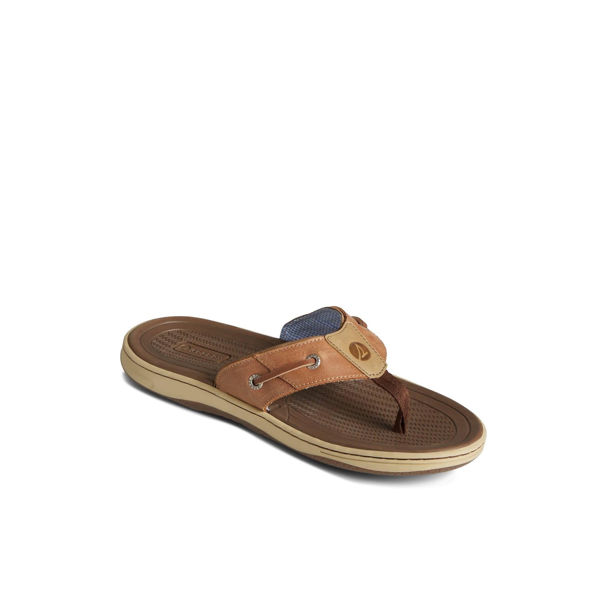 Three-quarter angle of Dark Beige Baitfish Flip-Flops 's front side