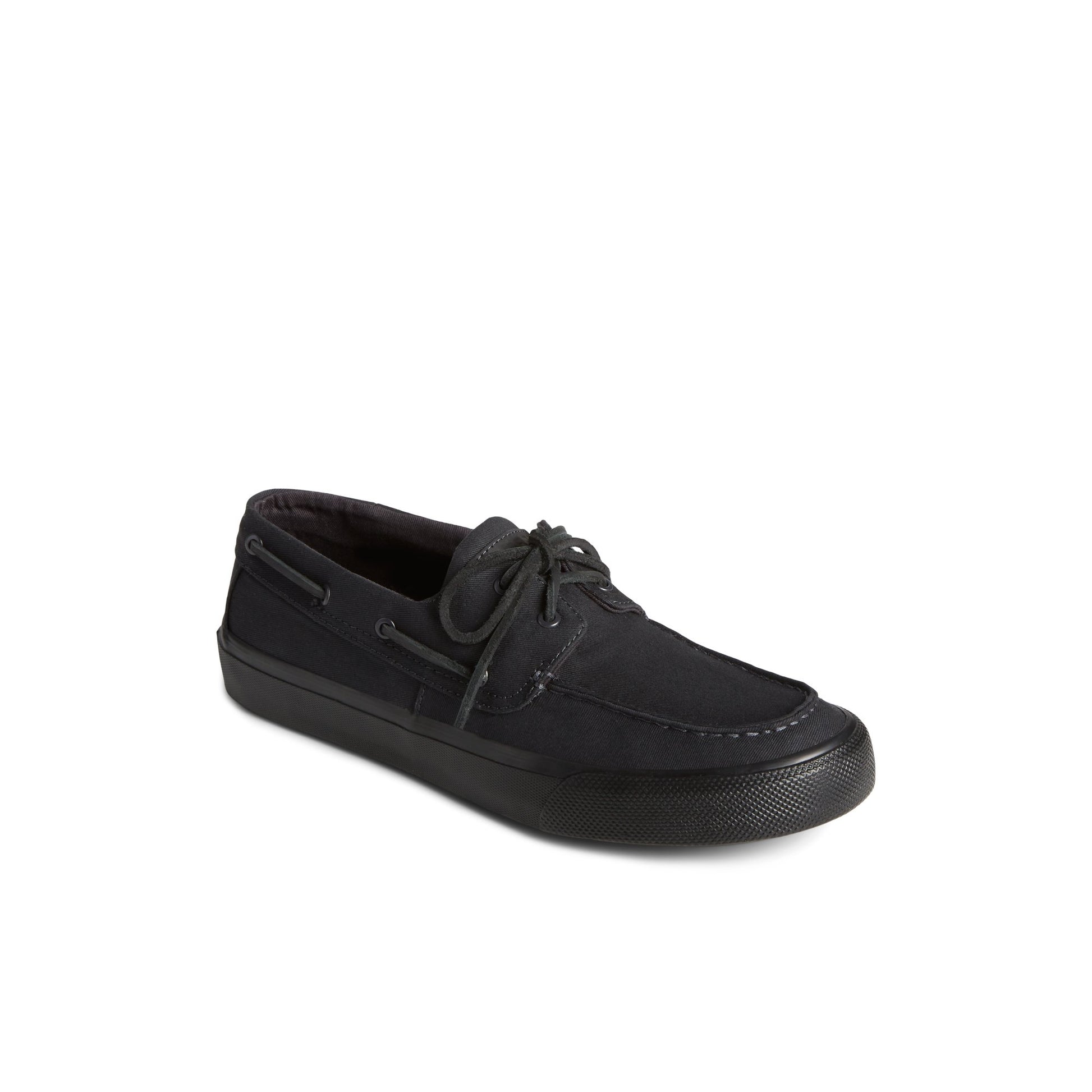 Three-quarter angle of Black SeaCycled™ Bahama II Sneaker Vulcanized Boat Shoe Sneaker's front side