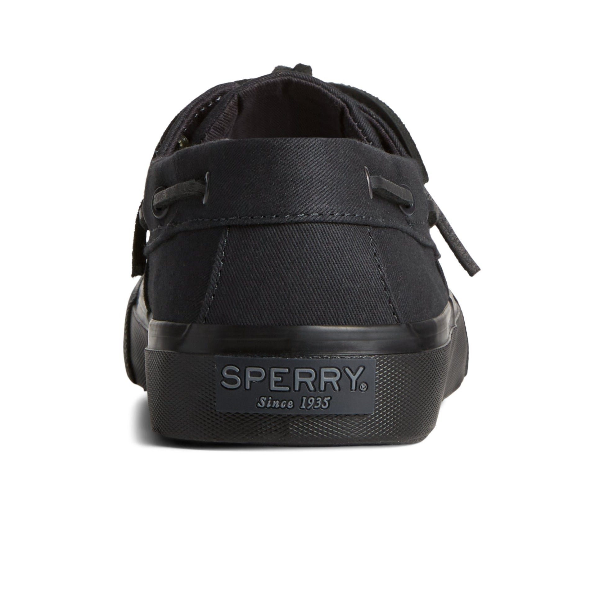 Close-up of the Black SeaCycled™ Bahama II Sneaker Vulcanized Boat Shoe Sneaker