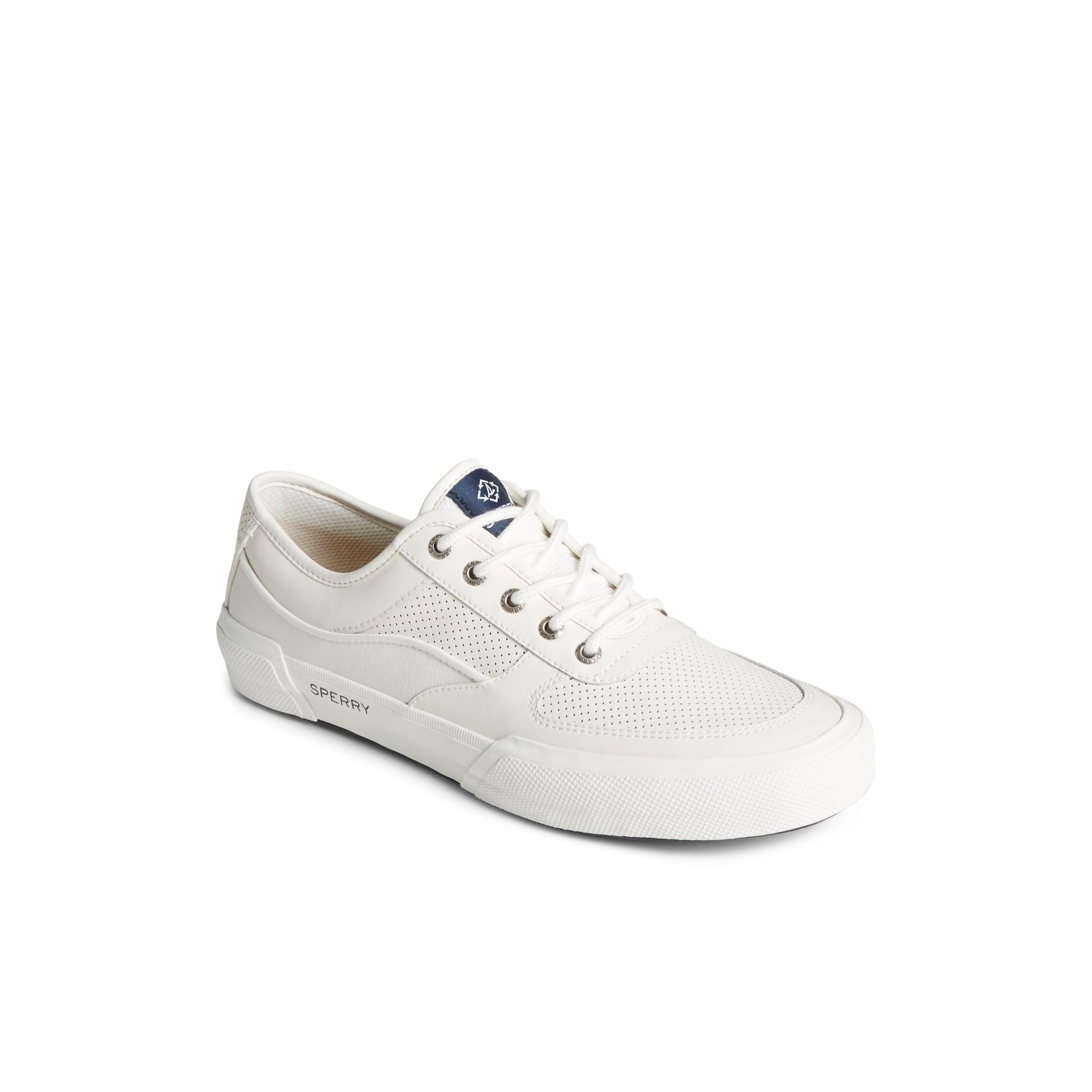 Three-quarter angle of White SeaCycled™ Soletide Sneaker Vulcanized Sneaker's front side