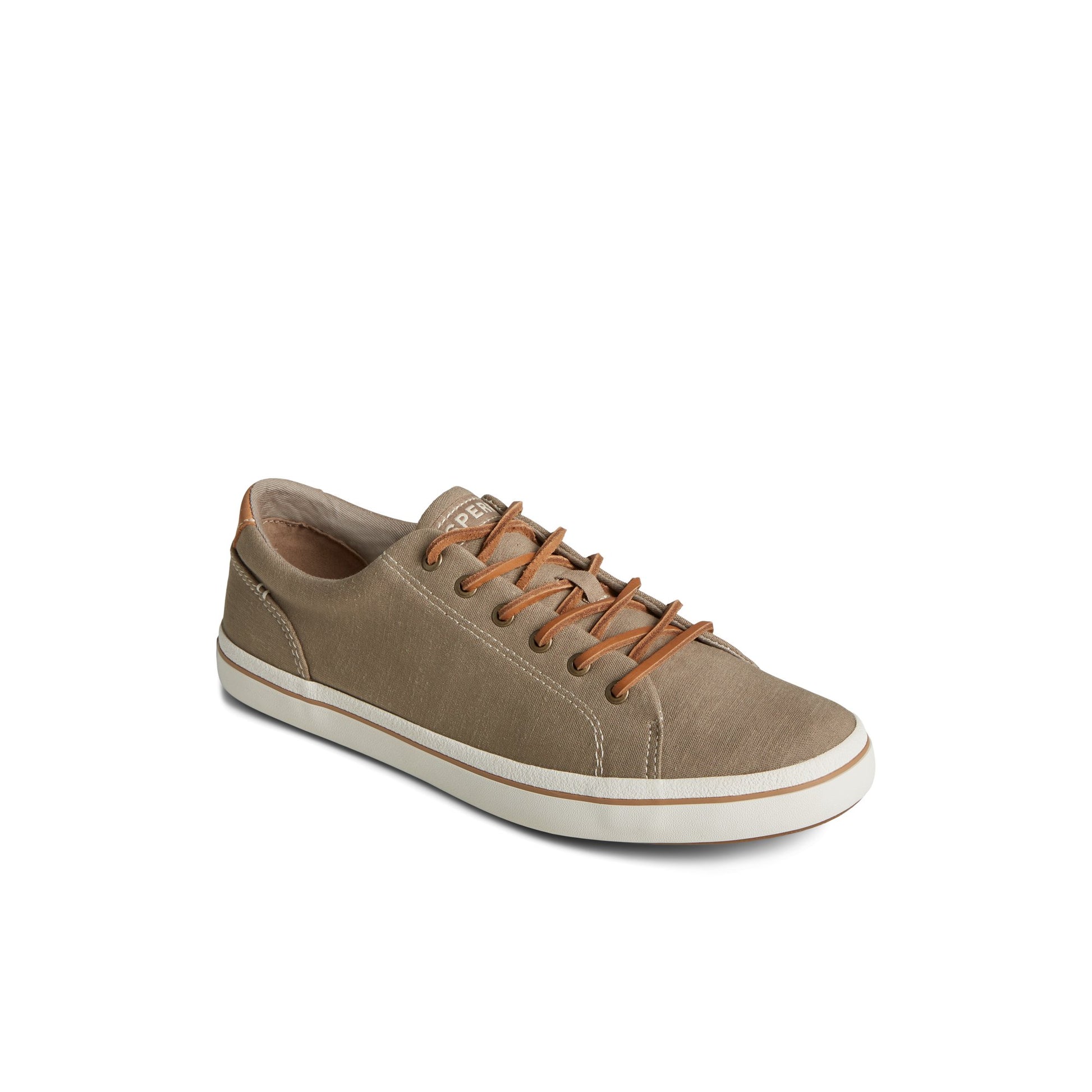 Three-quarter angle of Medium Beige Striper II Linen LTT Sneaker Sneakers's front side