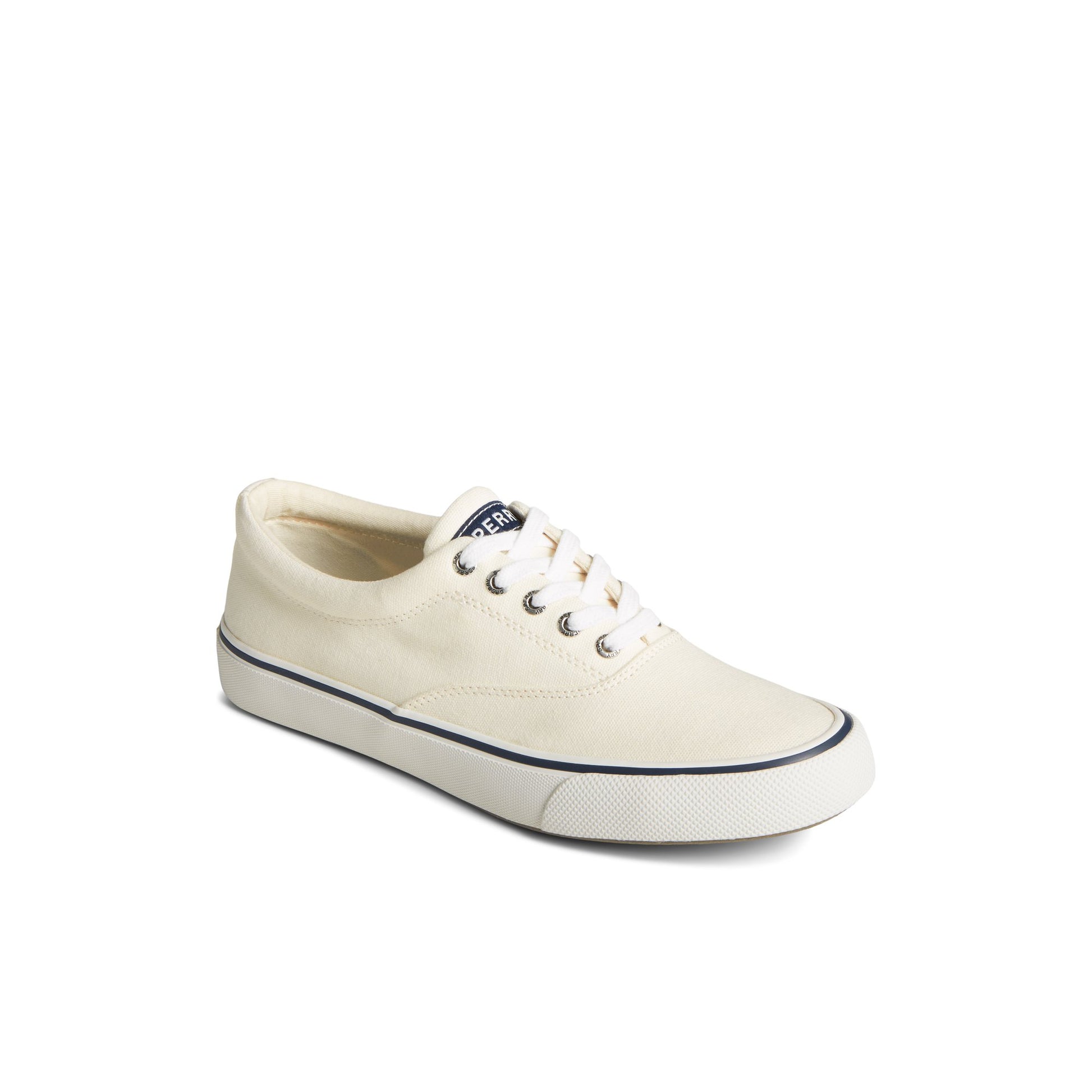 Three-quarter angle of White Striper II Canvas CVO Sneaker Vulcanized Sneaker's front side