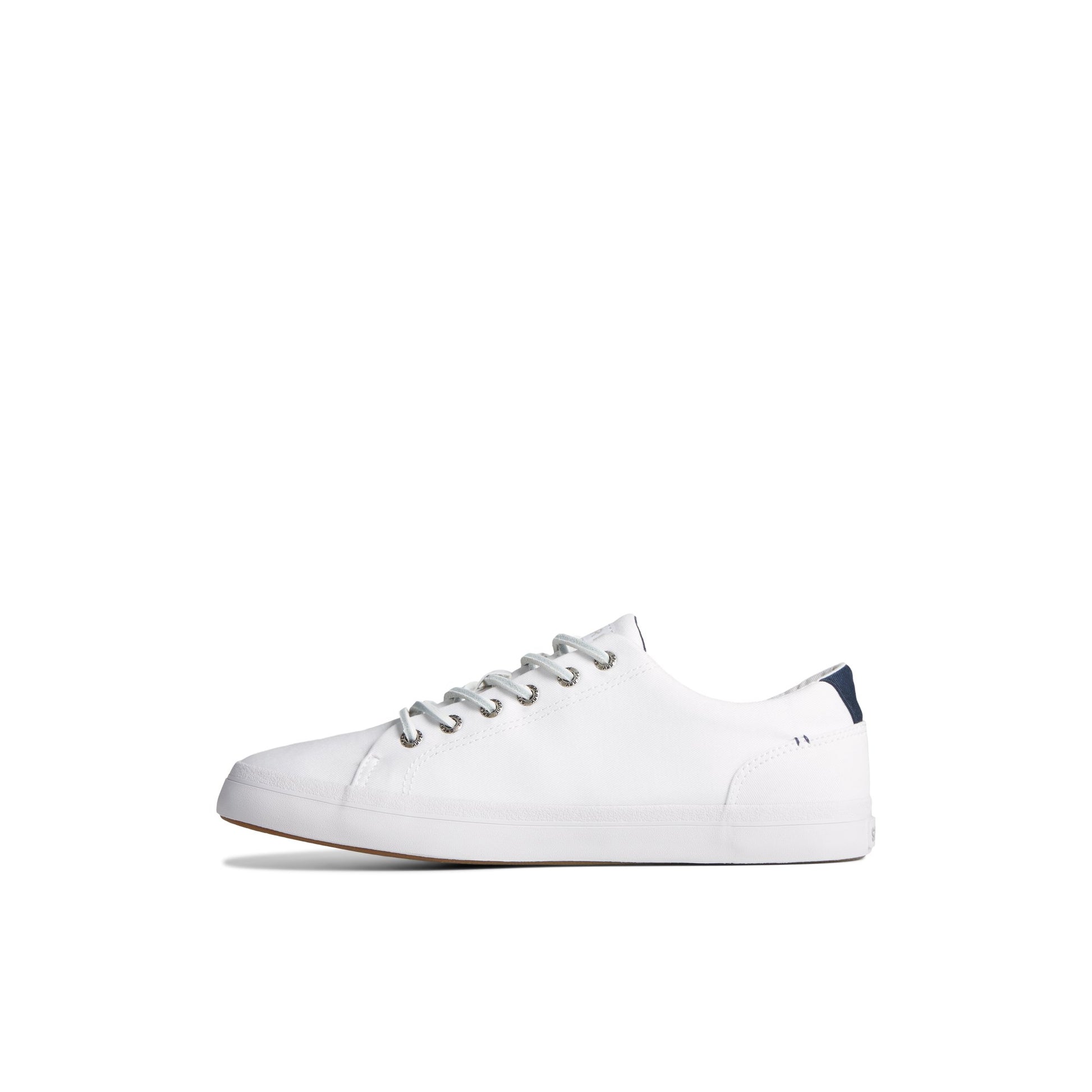 Side view of White SeaCycled™ Striper II Textile Sneaker Vulcanized Sneaker